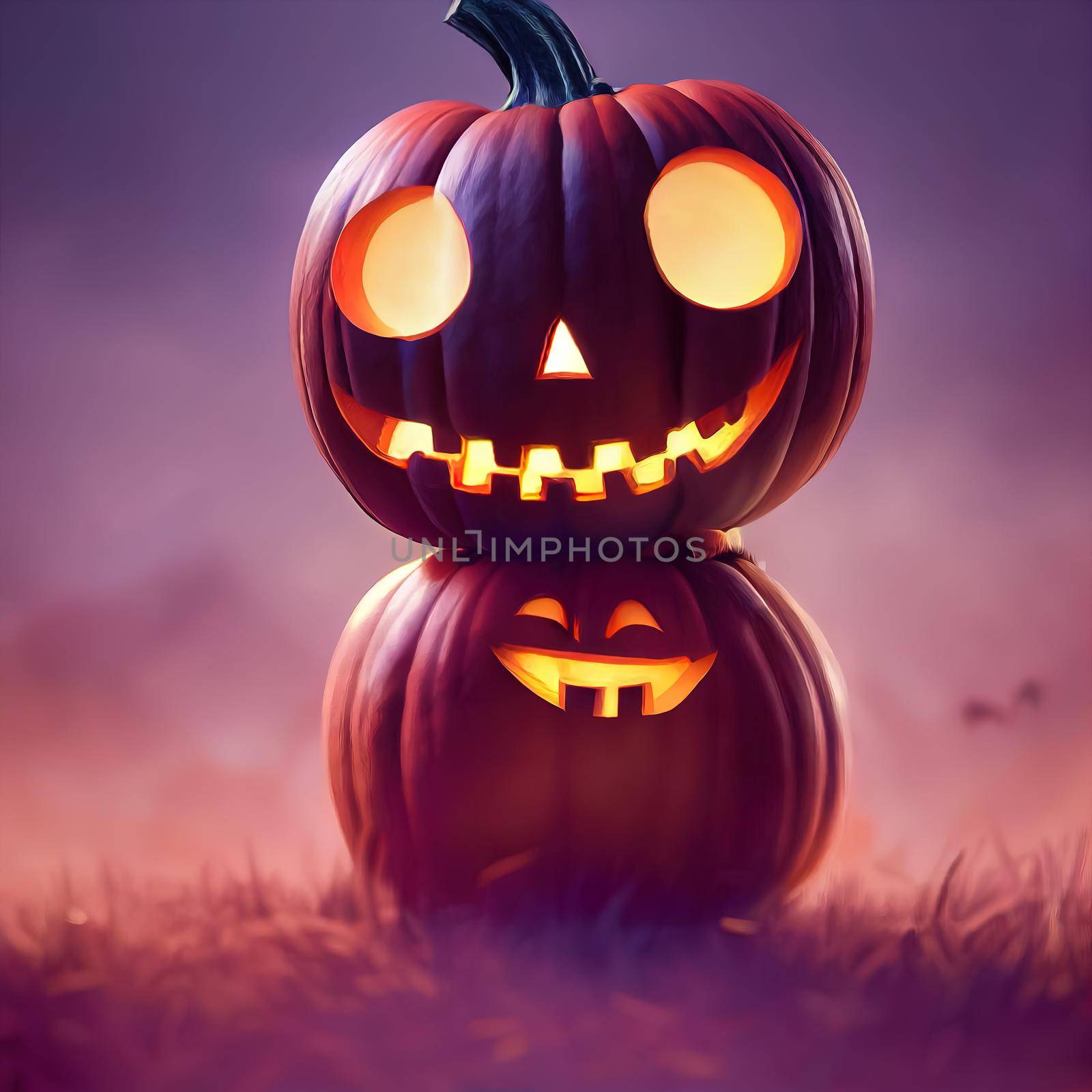 Halloween evil pumpkin cartoon illustration, evil pumpkin face