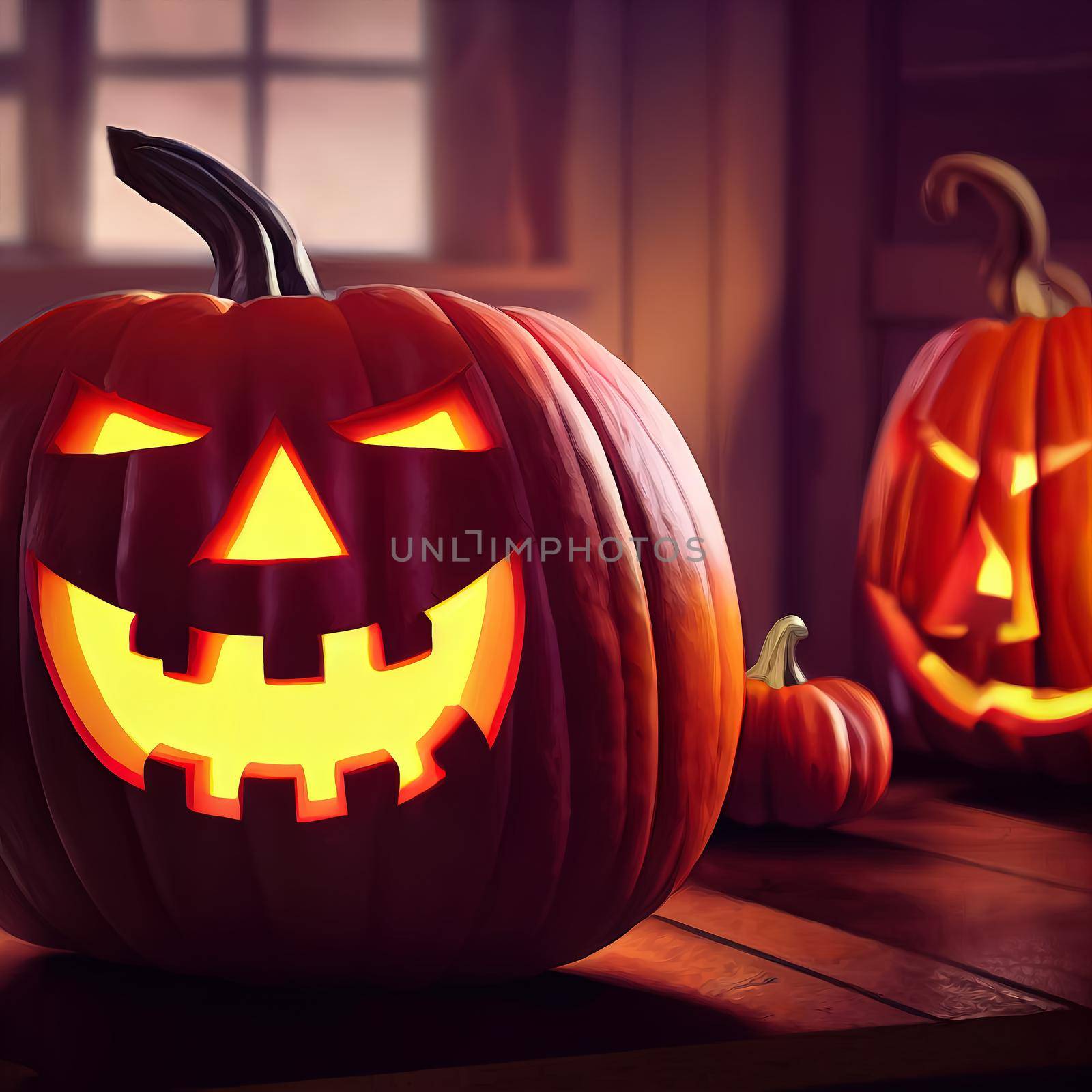 Halloween evil pumpkin cartoon illustration, evil pumpkin face. by JpRamos