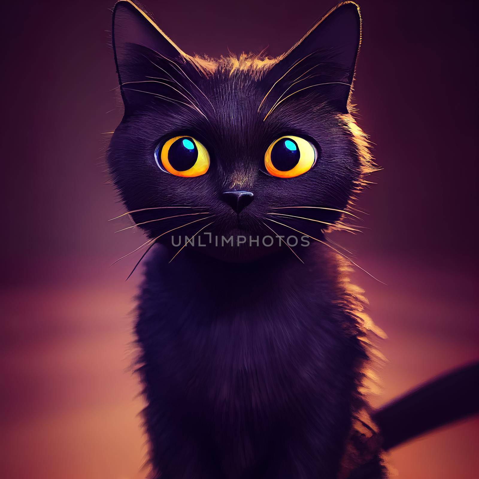 illustration of a cute halloween black cat, black cat animated illustration. by JpRamos