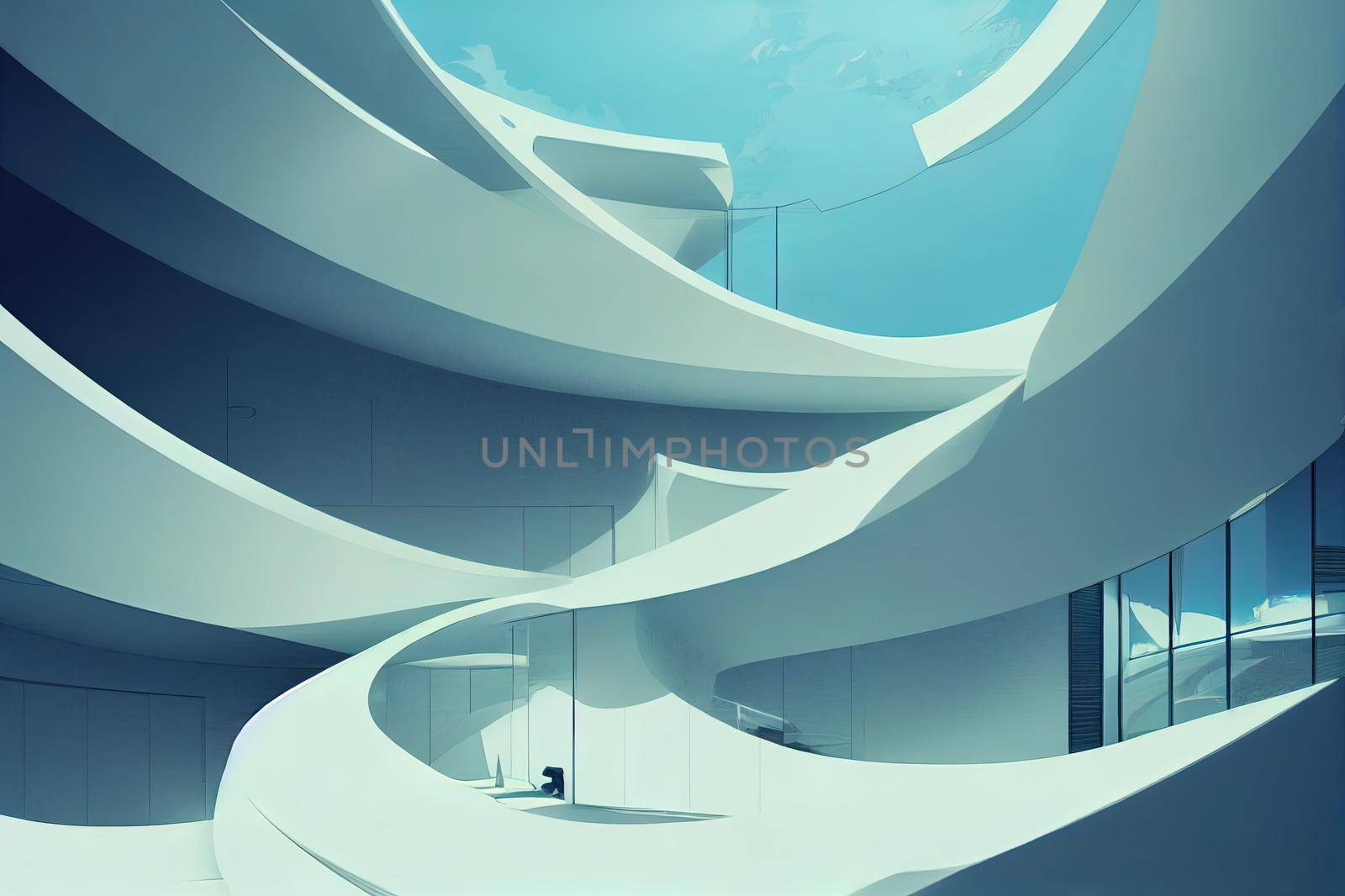 Abstract white interior highlights future. Architectural background. 3D illustration by 2ragon