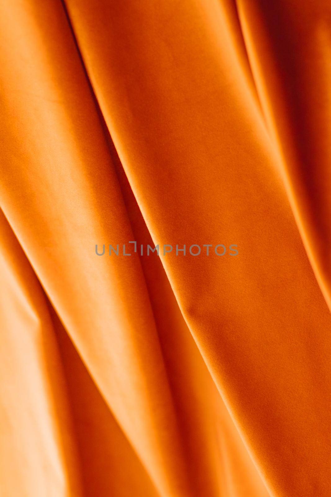 Decoration, branding and surface concept - Abstract orange fabric background, velvet textile material for blinds or curtains, fashion texture and home decor backdrop for luxury interior design brand