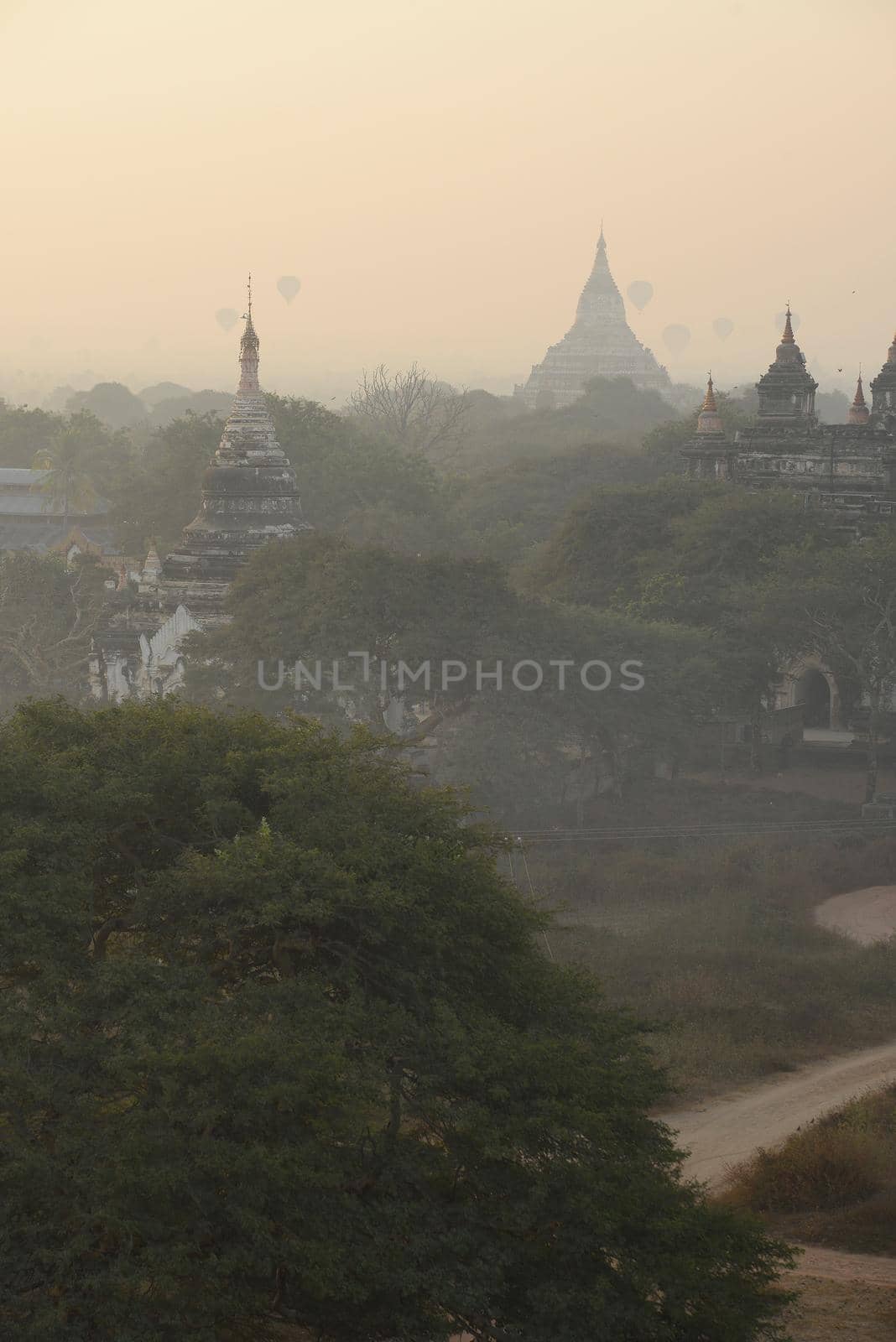 pagoda field in bagan myanmar in the morning