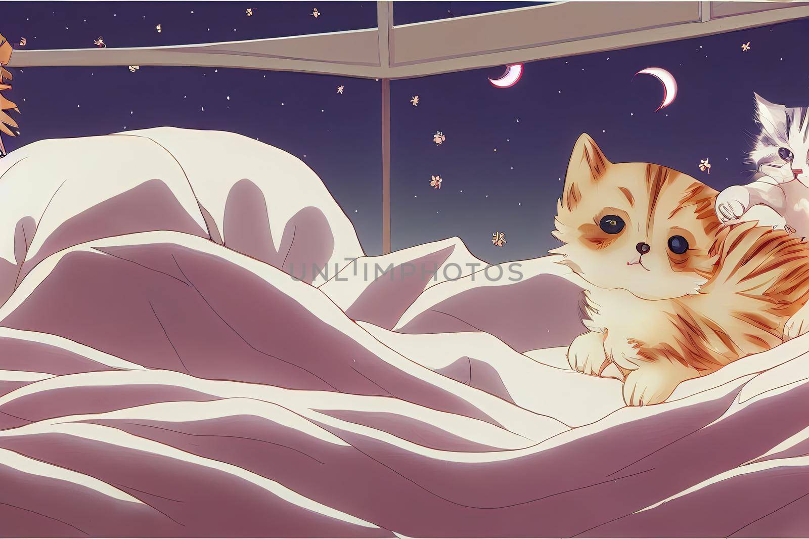 The puppy and the kitten lie under the blanket High quality 2d illustration. by 2ragon