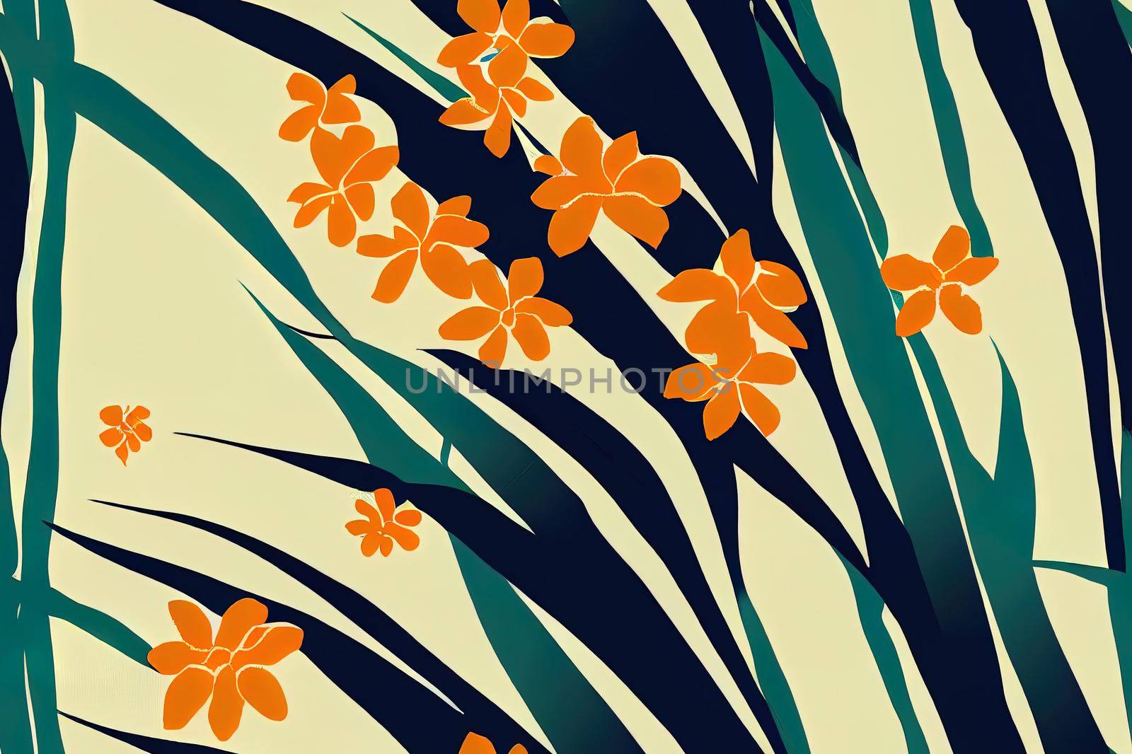 Trendy seamless 2d pattern tropical composition exotic blue leaves High quality 2d illustration. by 2ragon