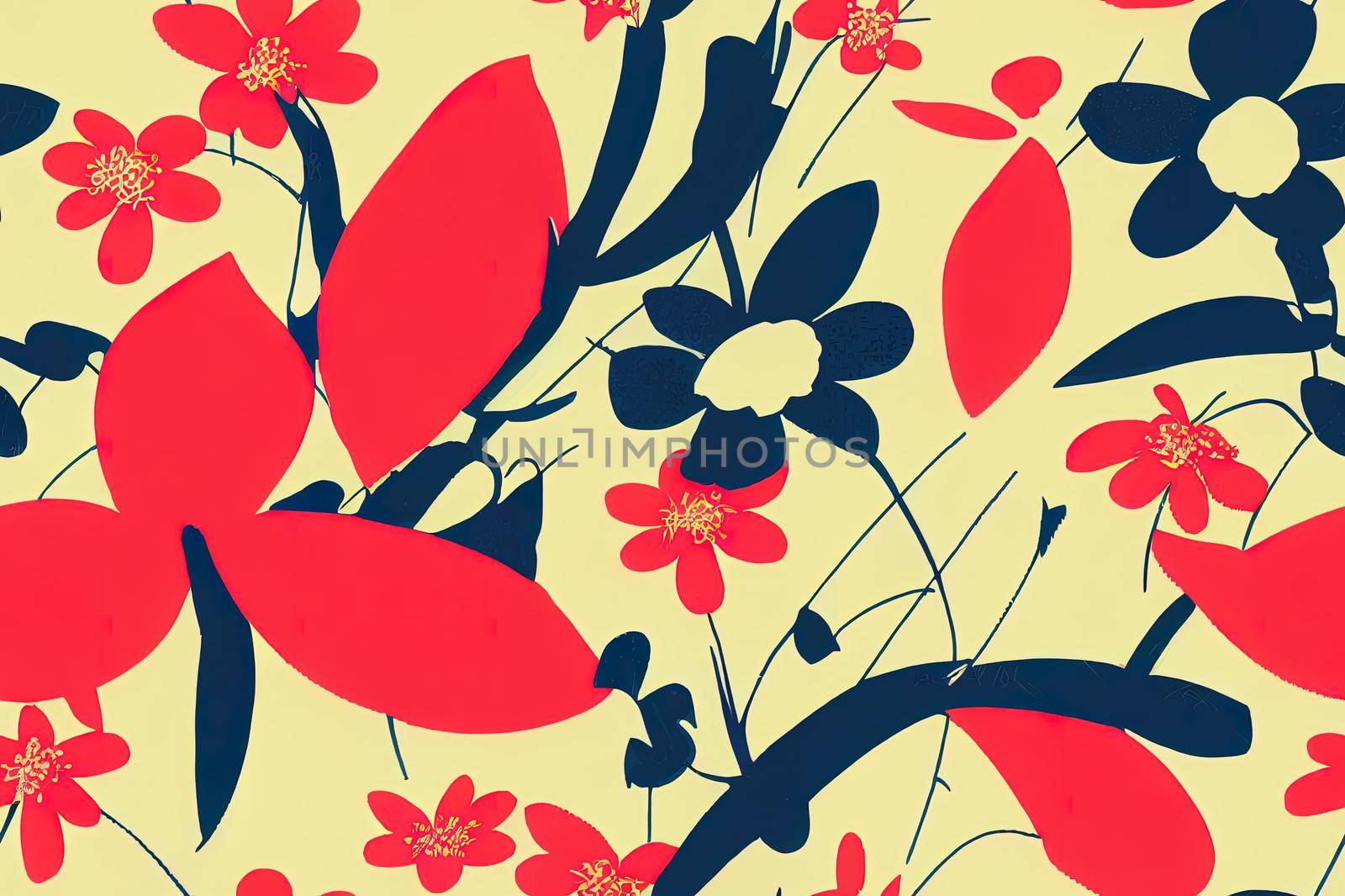 floral seamless pattern with lines and abstract hand drawn High quality 2d illustration. by 2ragon