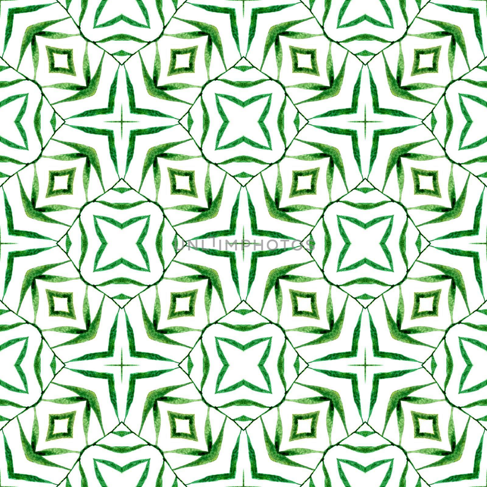Trendy organic green border. Green classy boho chic summer design. Organic tile. Textile ready modern print, swimwear fabric, wallpaper, wrapping.