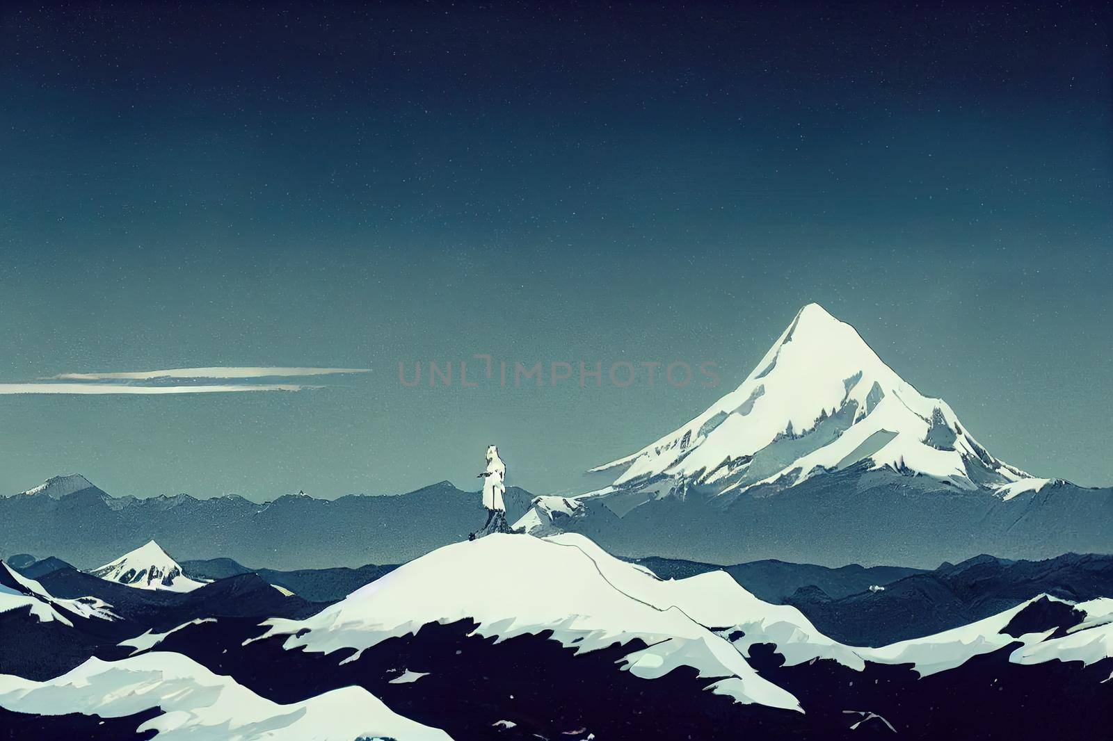 Snowy winter mountain peak snow panorama landscape