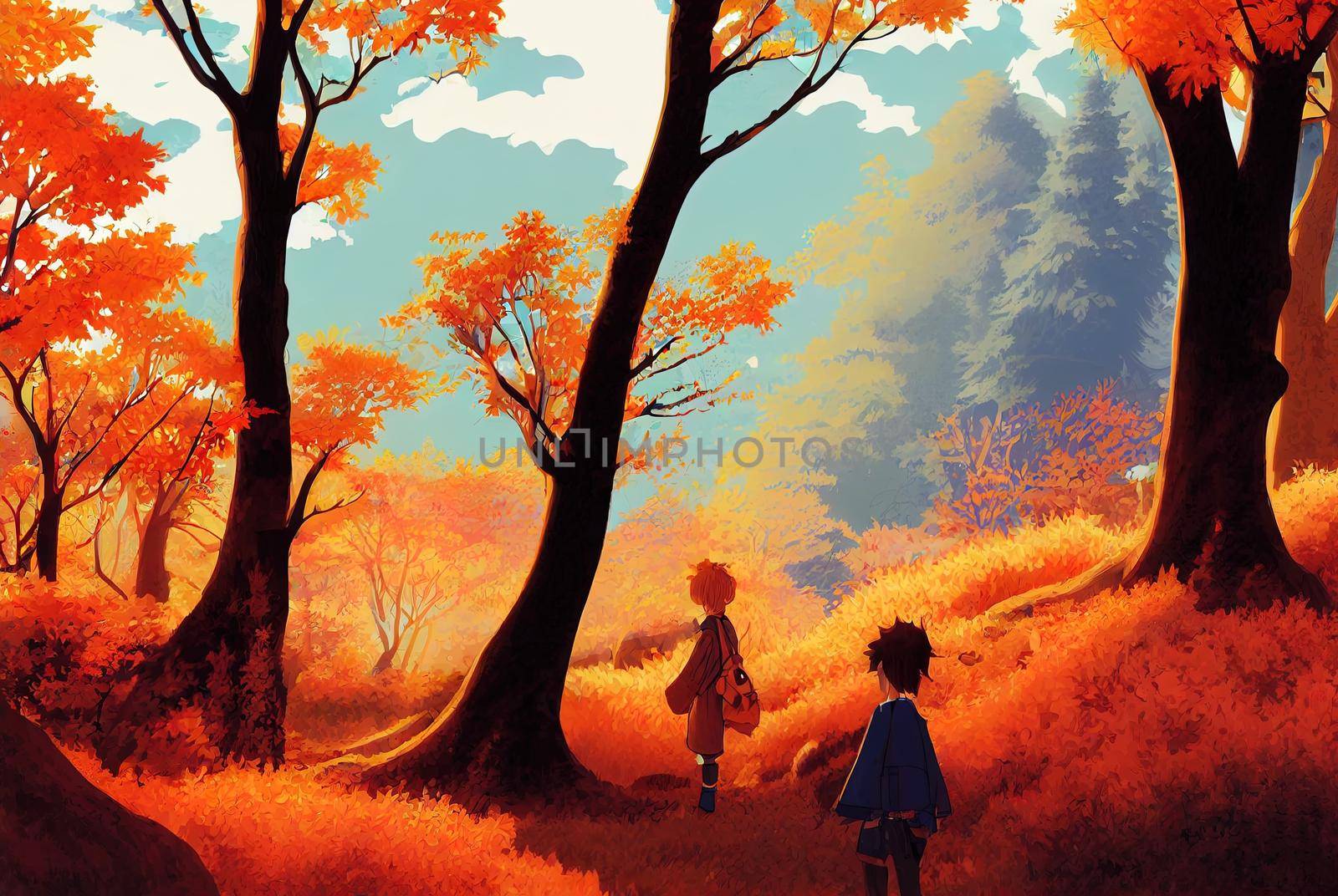 Autumn characters outdoor activities illustration autumn friends travel autumn High quality 2d illustration. by 2ragon