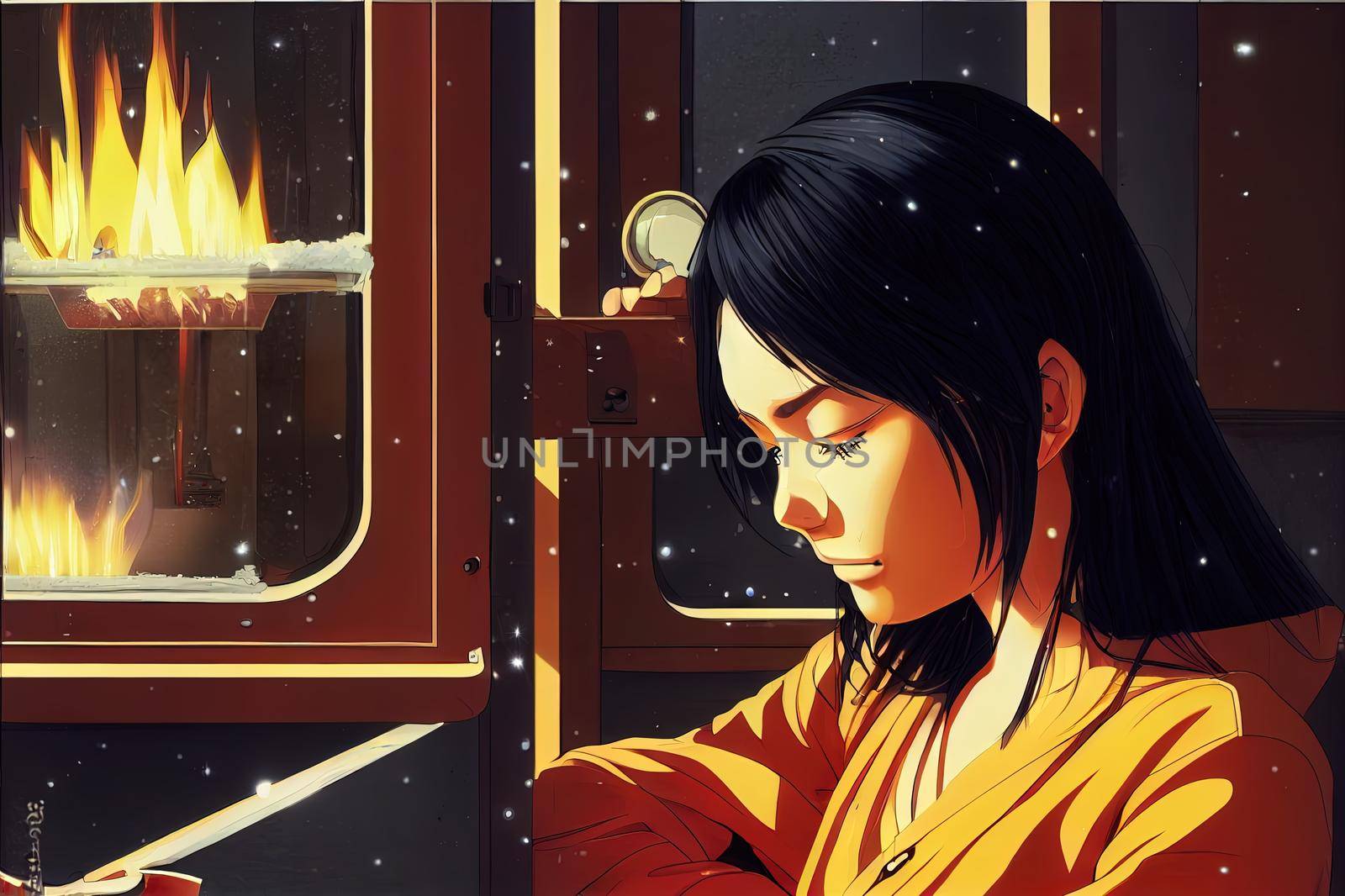 Woman heating on a chilly winter day, energy and High quality 2d illustration. by 2ragon
