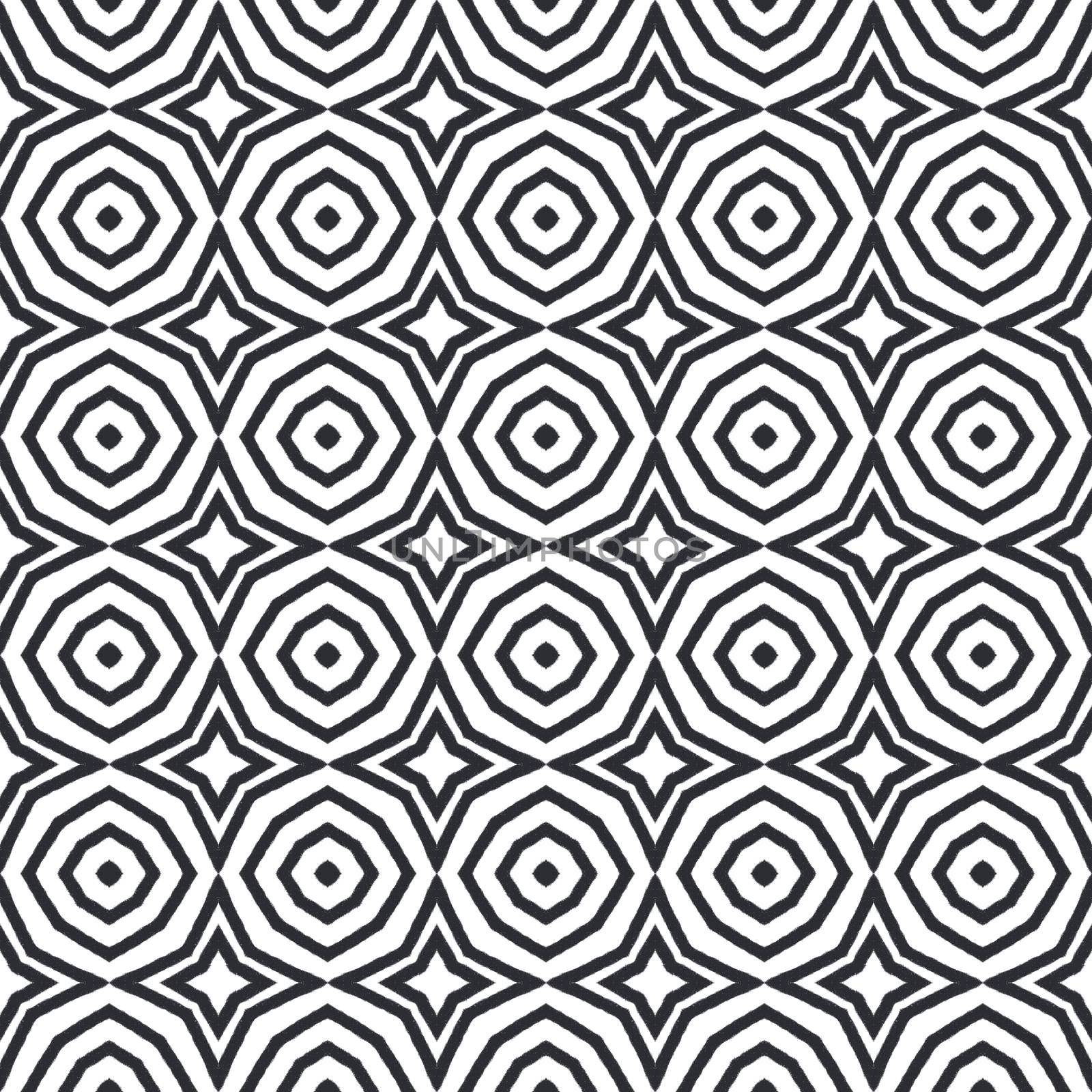 Tiled watercolor pattern. Black symmetrical kaleidoscope background. Hand painted tiled watercolor seamless. Textile ready magnetic print, swimwear fabric, wallpaper, wrapping.
