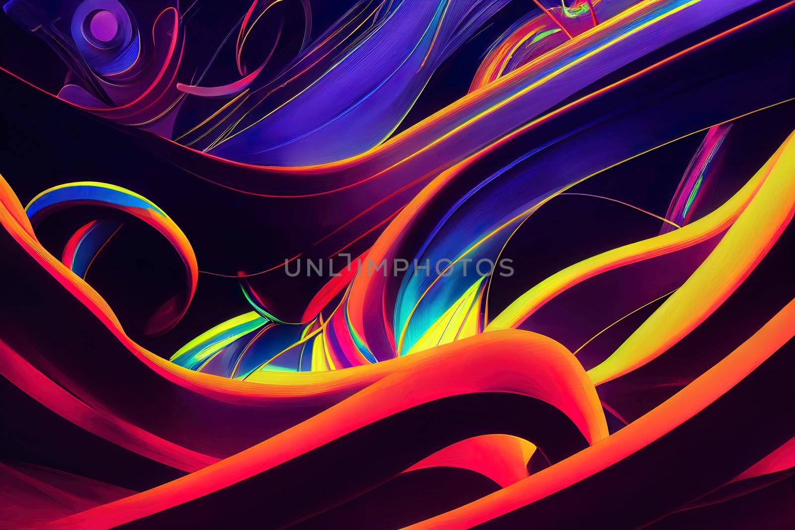 3d rendering, glowing lines, neon lights, abstract psychedelic background, by 2ragon