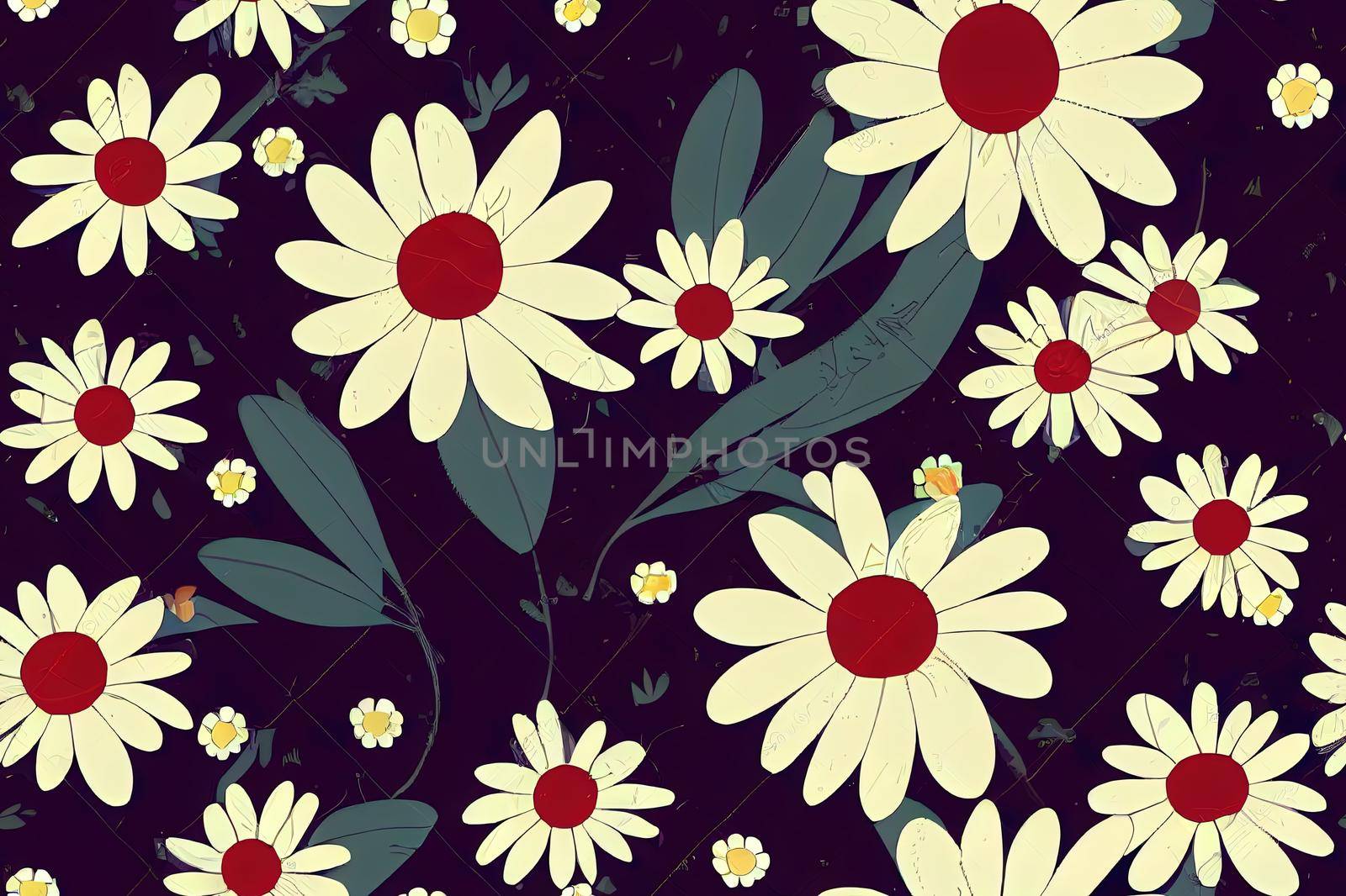 Summer seamless pattern with hearts and daisy on spotted High quality 2d illustration. by 2ragon
