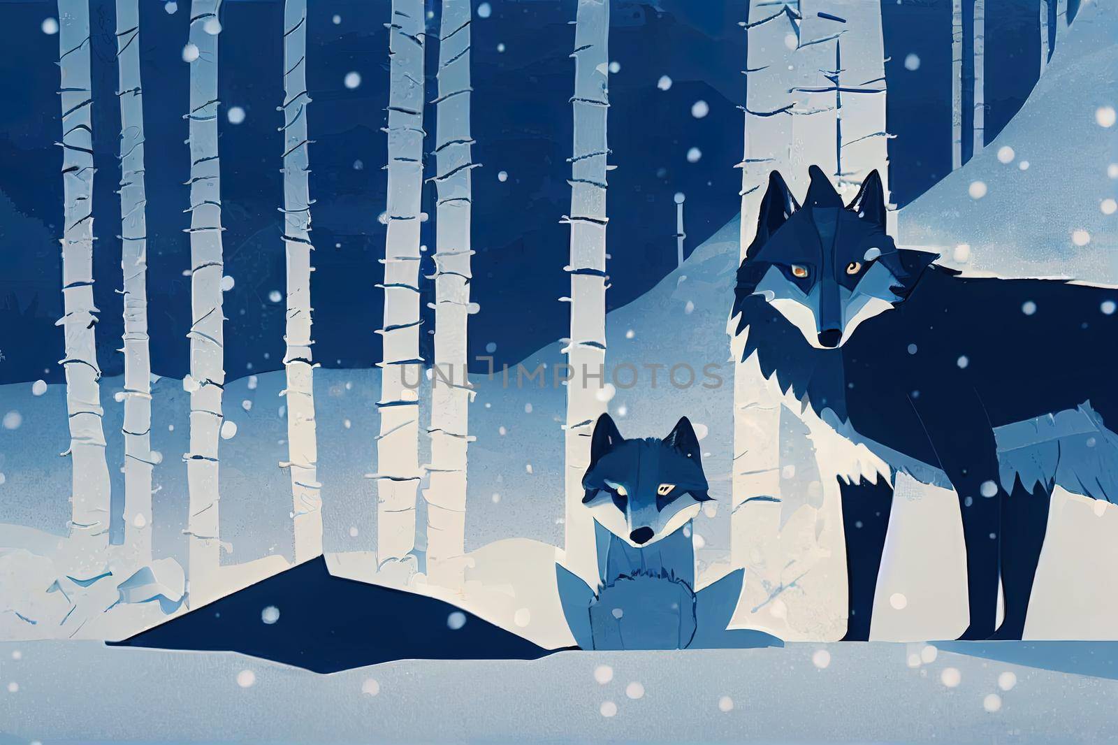 Majestic wolf in snow woods. Majestic gray wolf sitting by 2ragon