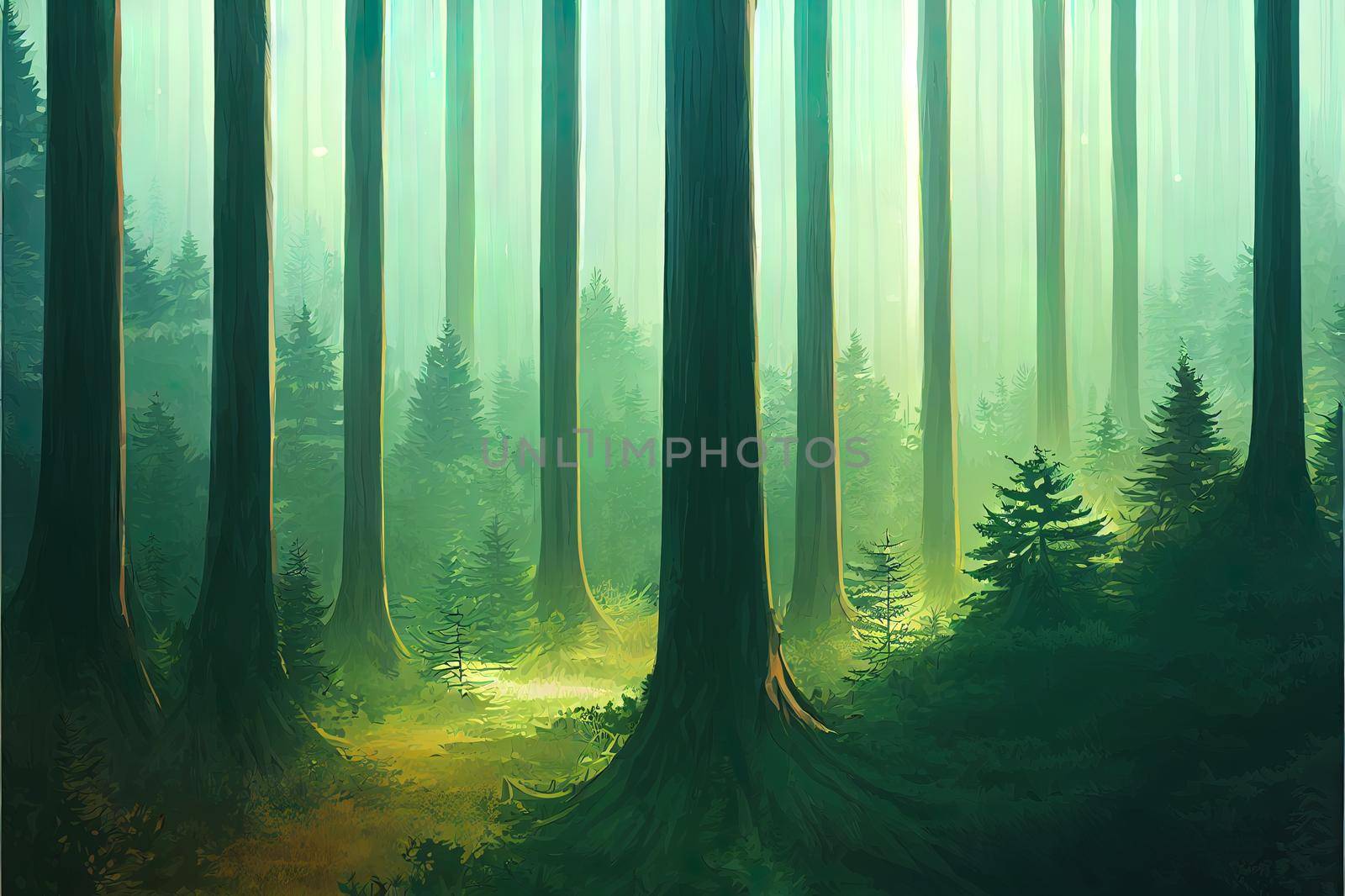 Pine forest illustration for background. by 2ragon