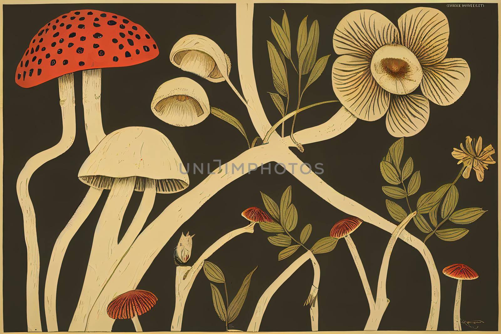 Cute Woodland Animals with Flowers, Plants, Mushrooms and Banner.