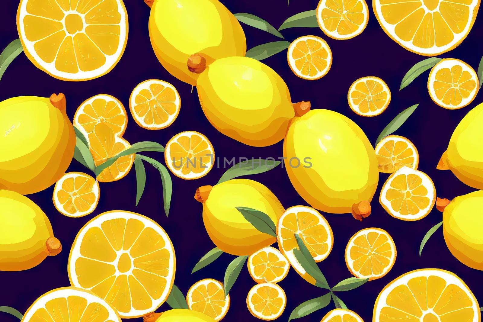 Fresh lemons background. Hand drawn overlapping backdrop. Colorful wallpaper High quality 2d illustration. by 2ragon