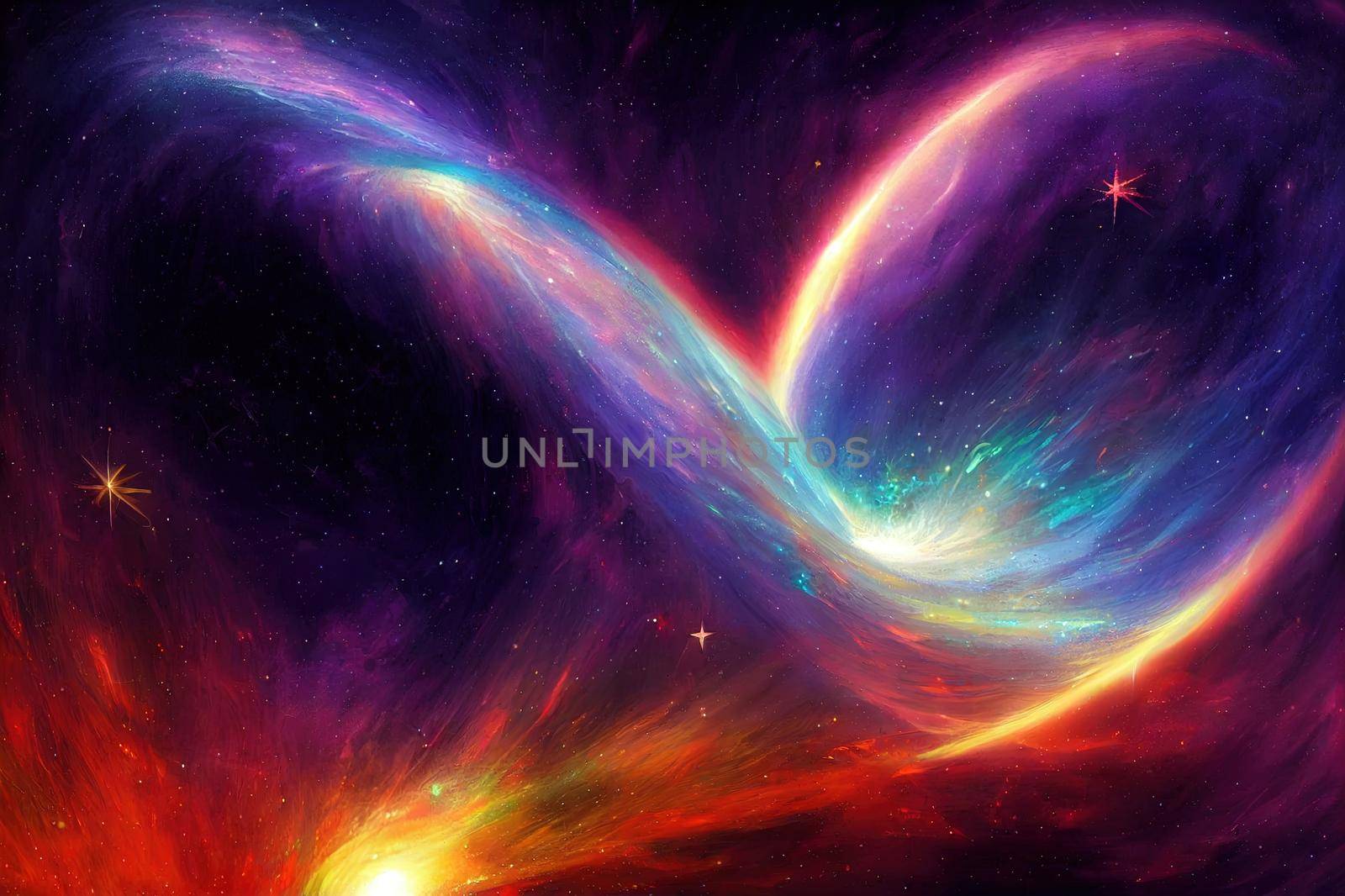 Cosmic artistic illustration. Colorful galaxy background with stars