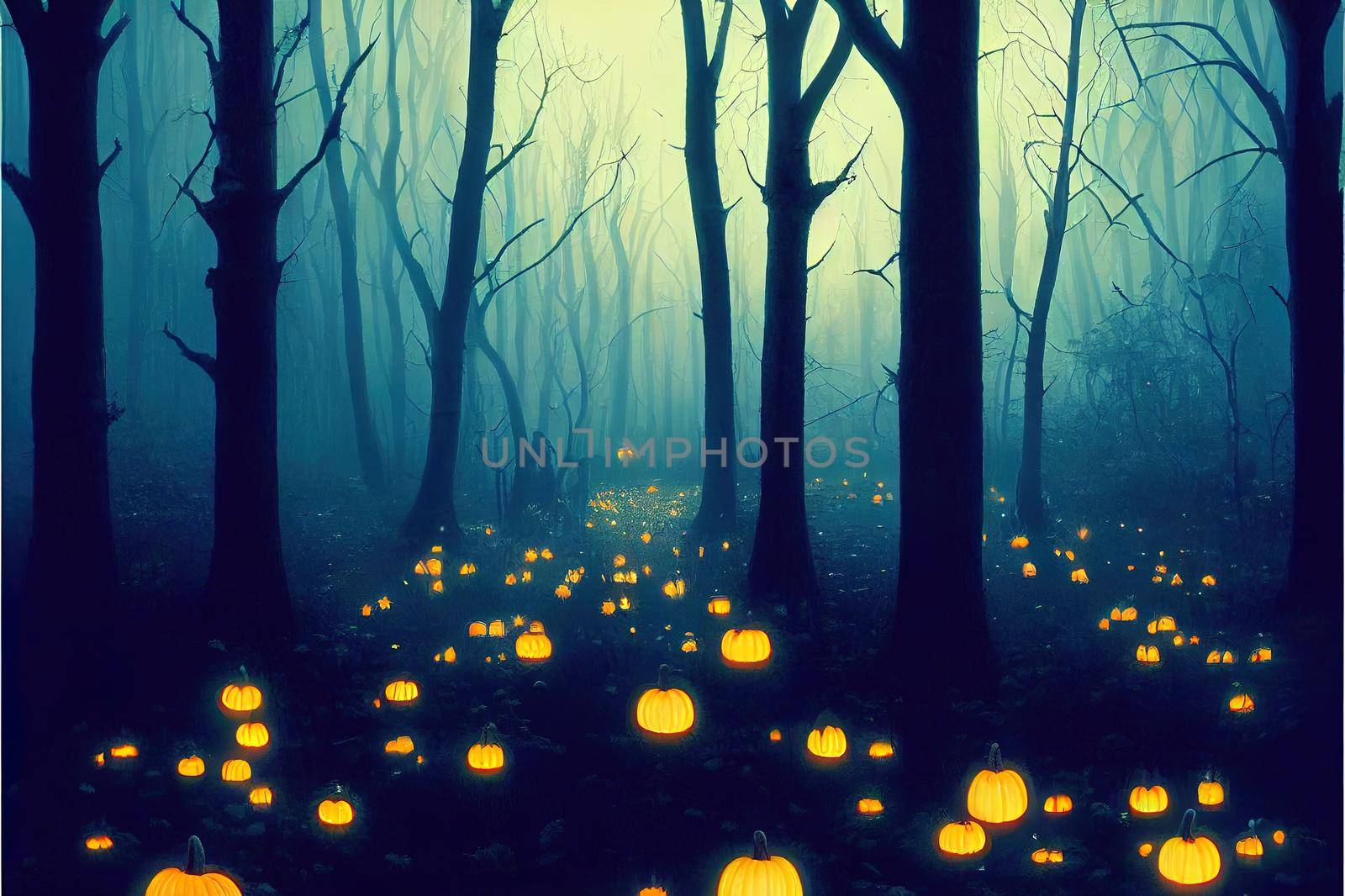 Dark woods halloween background forest at night with blue by 2ragon