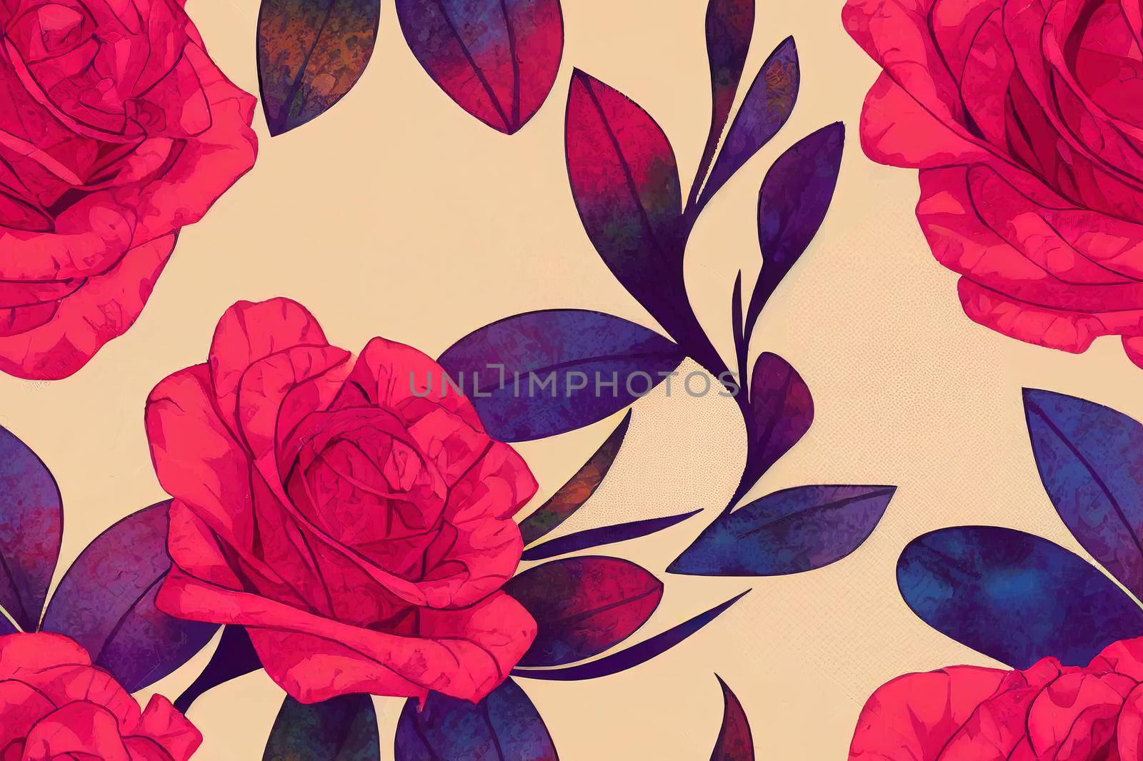 Seamless Geometric ethnic style pattern Manual composition with watercolor flowers roses, floral texture. Design for cover, fabric, textile, wrapping paper