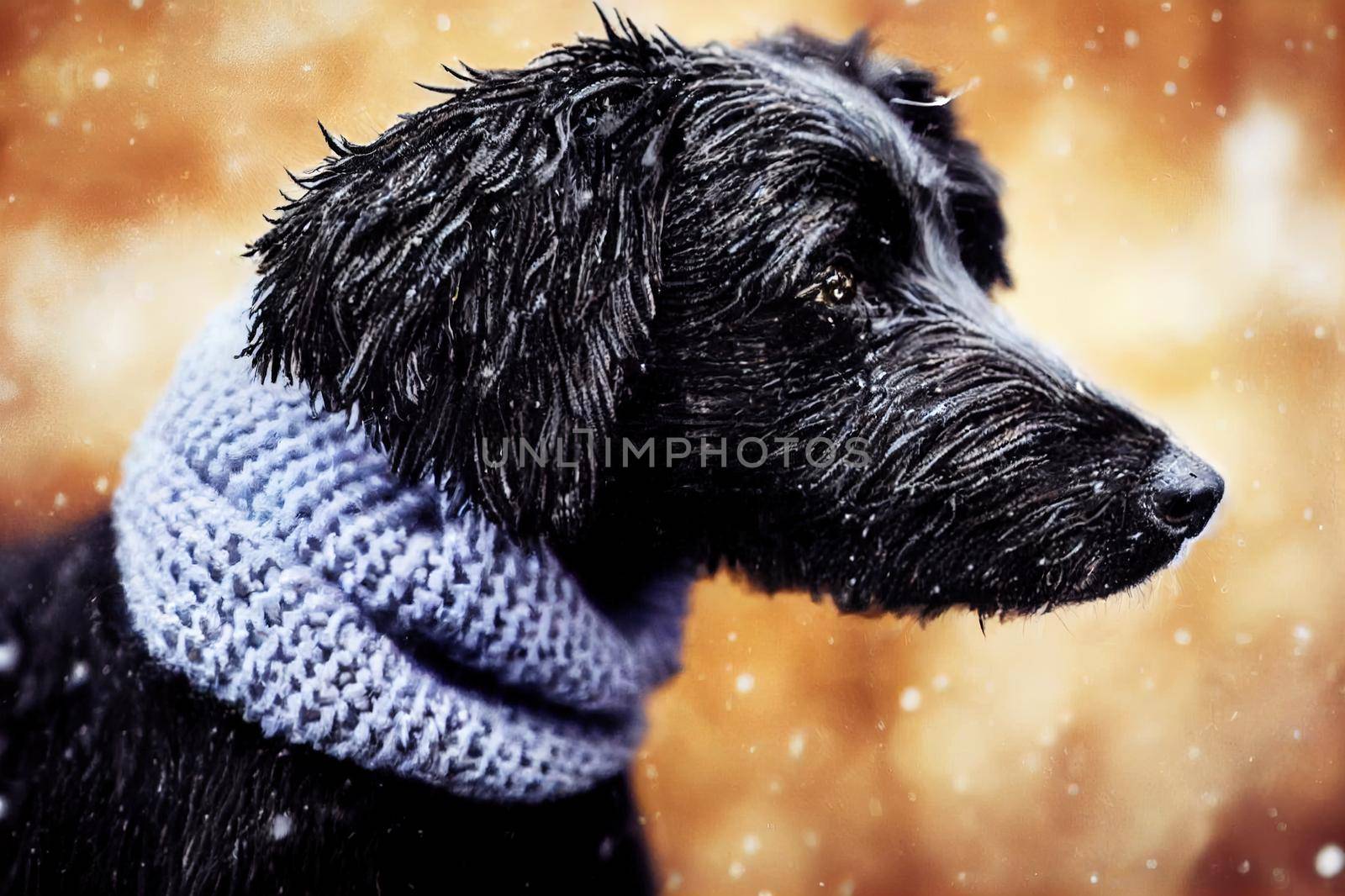 Muzzle is wrapped in knitted scarf close-up. Charming wet High quality 2d illustration. by 2ragon
