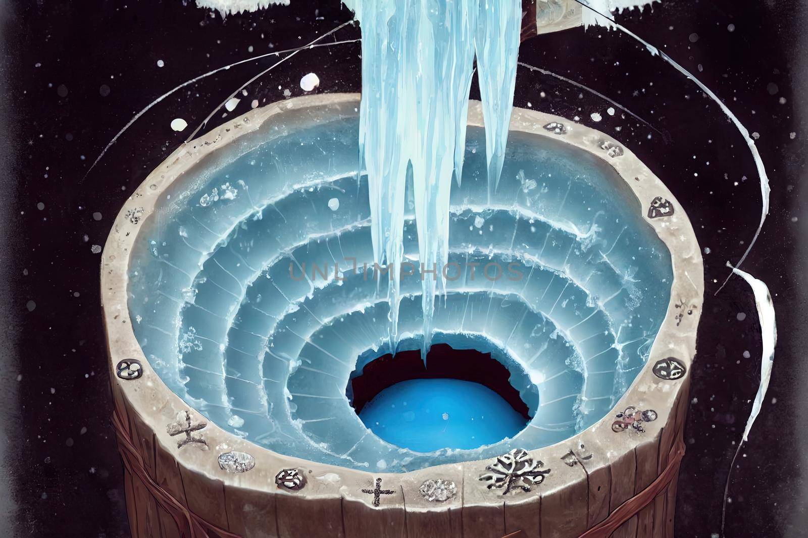 Ice hole for Baptismal font. Ice Baptism cross at High quality 2d illustration. by 2ragon