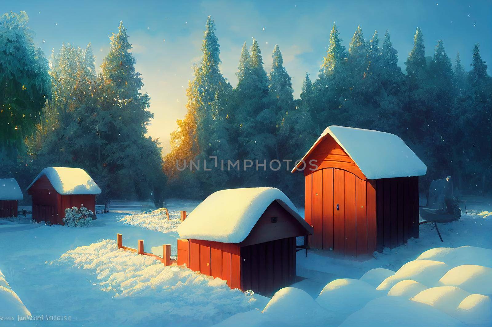 Winter vegetable garden covered in snow with wooden raised High quality 2d illustration. by 2ragon