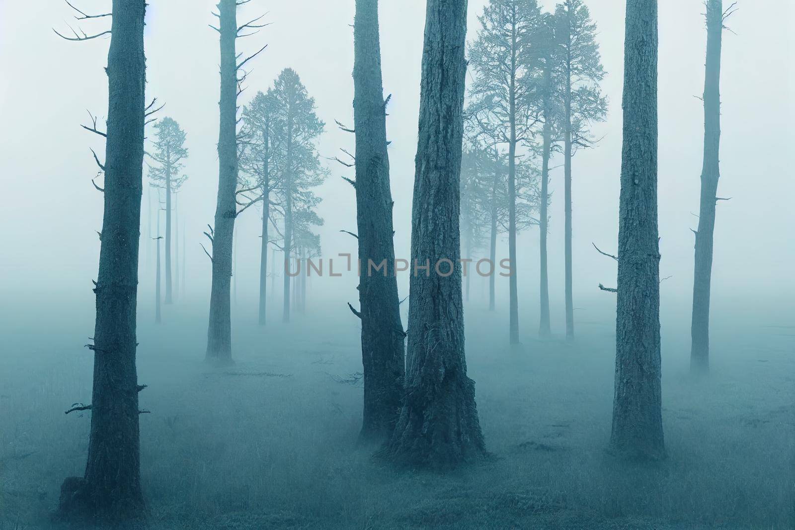 Ancient pine trees in a white morning fog. Idyllic by 2ragon