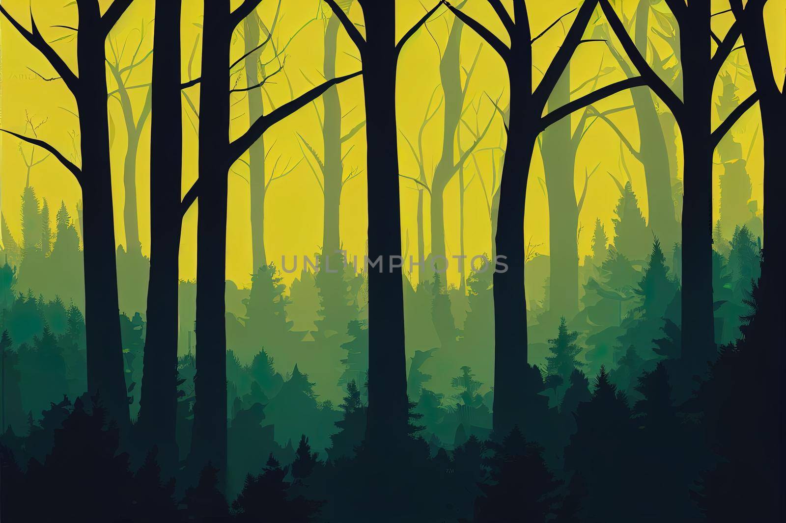Abstract forest silhouette nature, landscape illustration