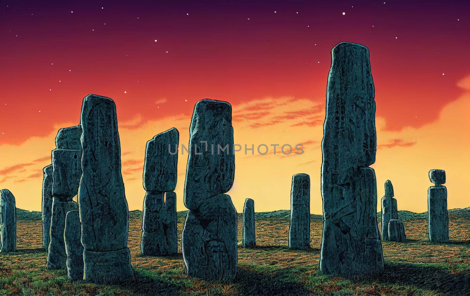 Stonehenge during sunset winter solstice High quality 2d illustration. by 2ragon