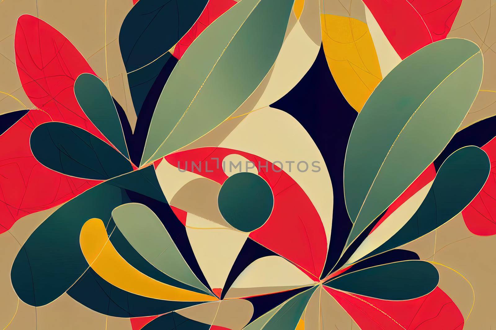 Beautiful retro linear lines wild flowers Abstract seamless pattern with leaves and floral Background 2d on modern style Colored Vintage for textile textile fabric wrap