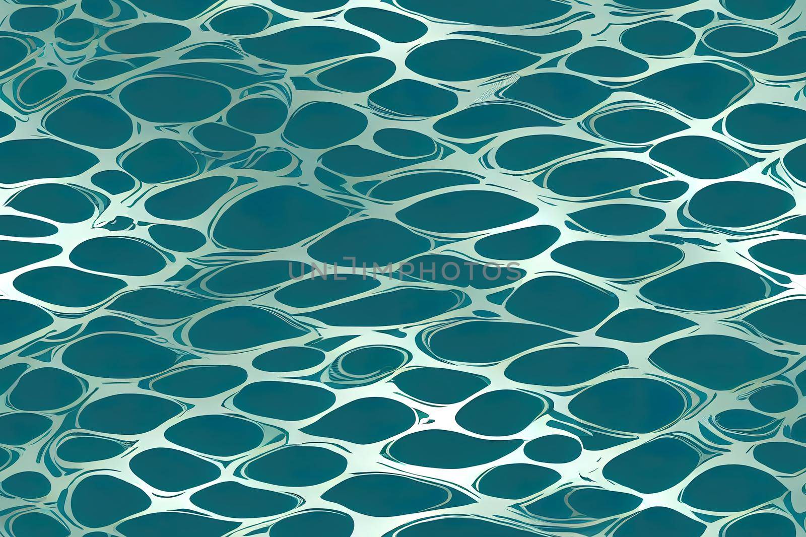 Water surface top view seamless pattern with sunlight glare reflections, caustic ripples and waves. Clear blue water texture. Bright 2d summer time background.