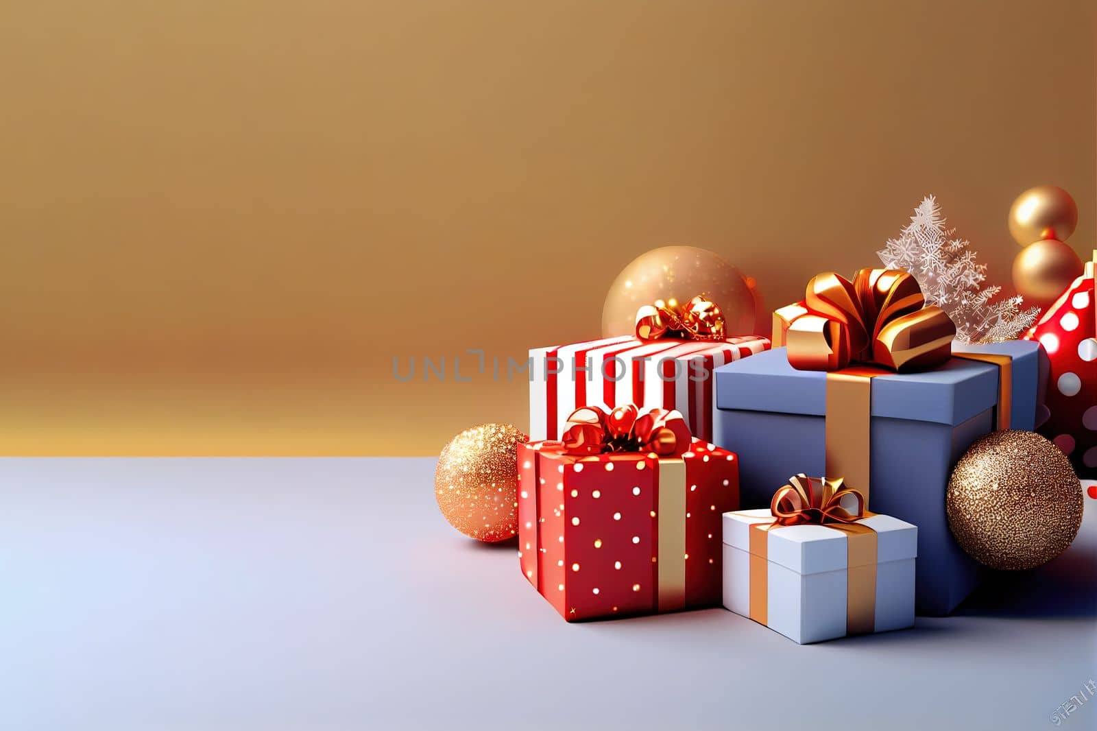 Christmas Background with golden and shiny gift box ornament decoration