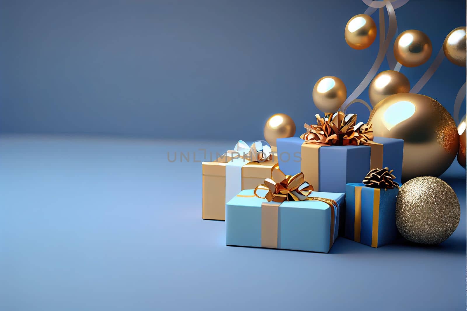 Christmas Background with golden and shiny gift box ornament decoration