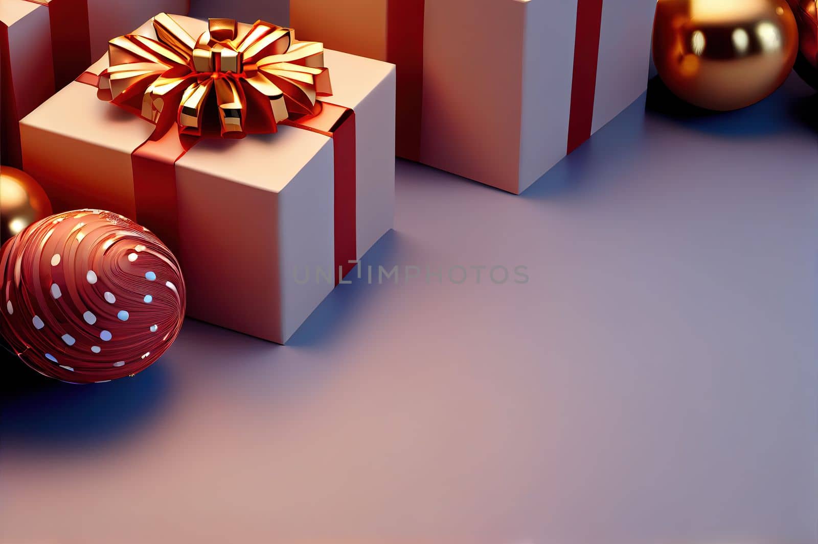 Christmas Background with golden and shiny gift box ornament decoration