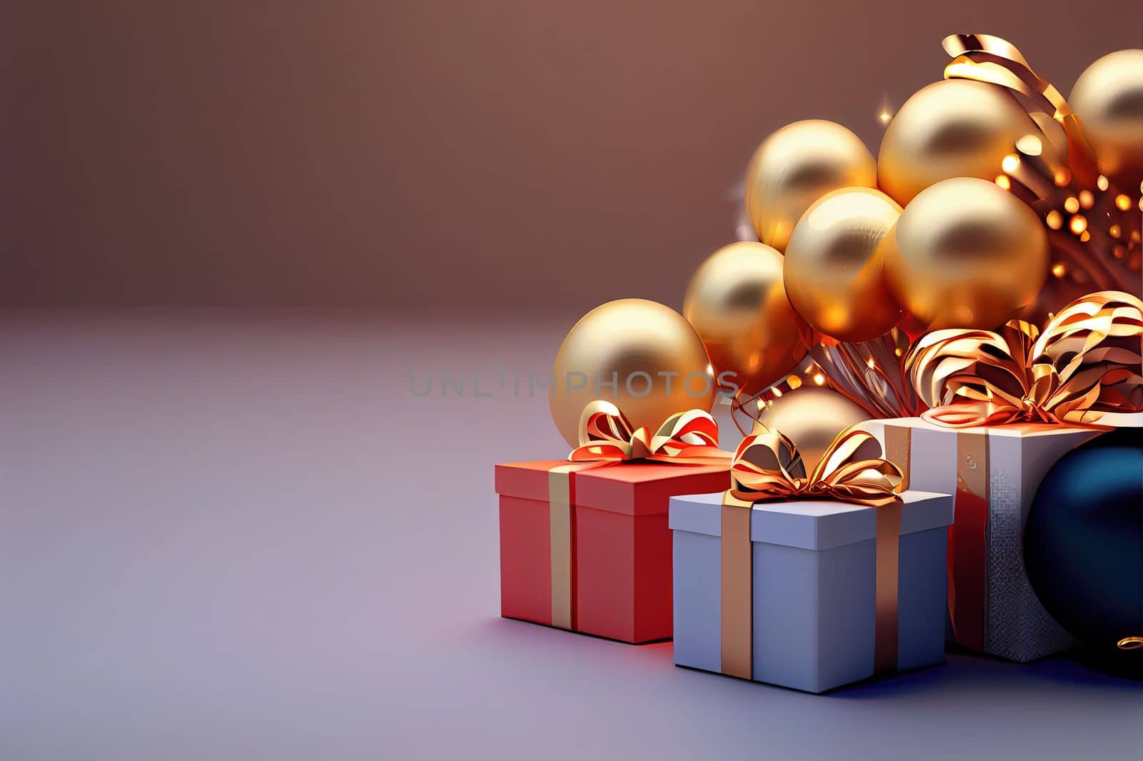 Christmas Background with golden and shiny gift box ornament decoration