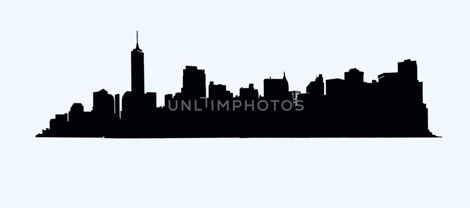 Silhouette of skyline panorama of downtown Financial District and the Lower Manhattan in New York City, USA. isolated on background by Mariakray