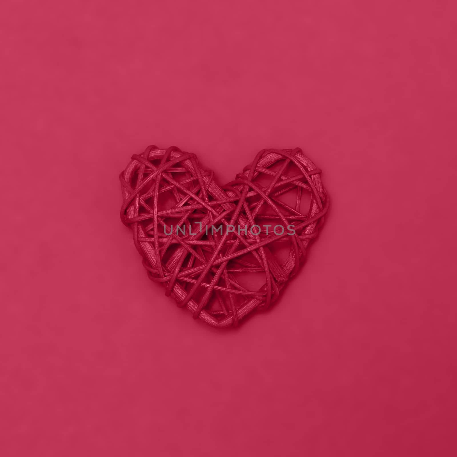Valentines day viva magenta heart on same color background. Monochromatic vivid color. Valentine's day concept. Close up, copy space