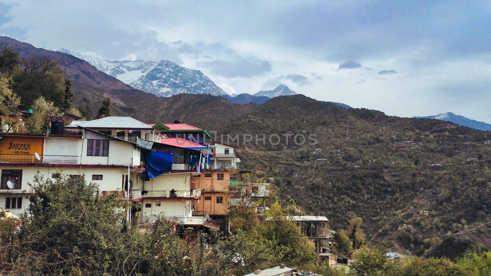 Simple Guesthouse in McLeod Ganj with Mountain Landscape, Dharamshala, India. High quality photo