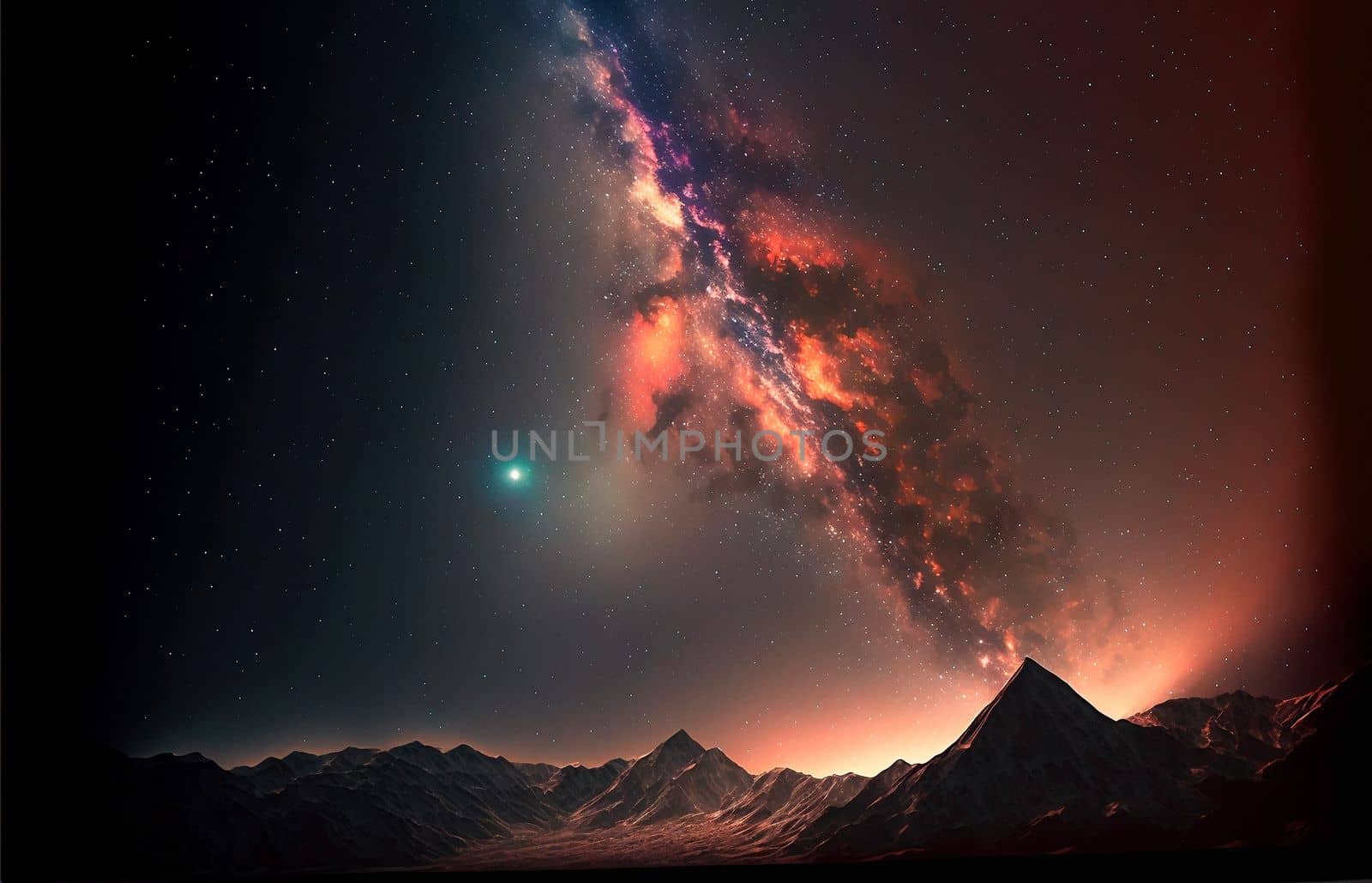 Space sky over the mountains. Milky way and space. High quality illustration