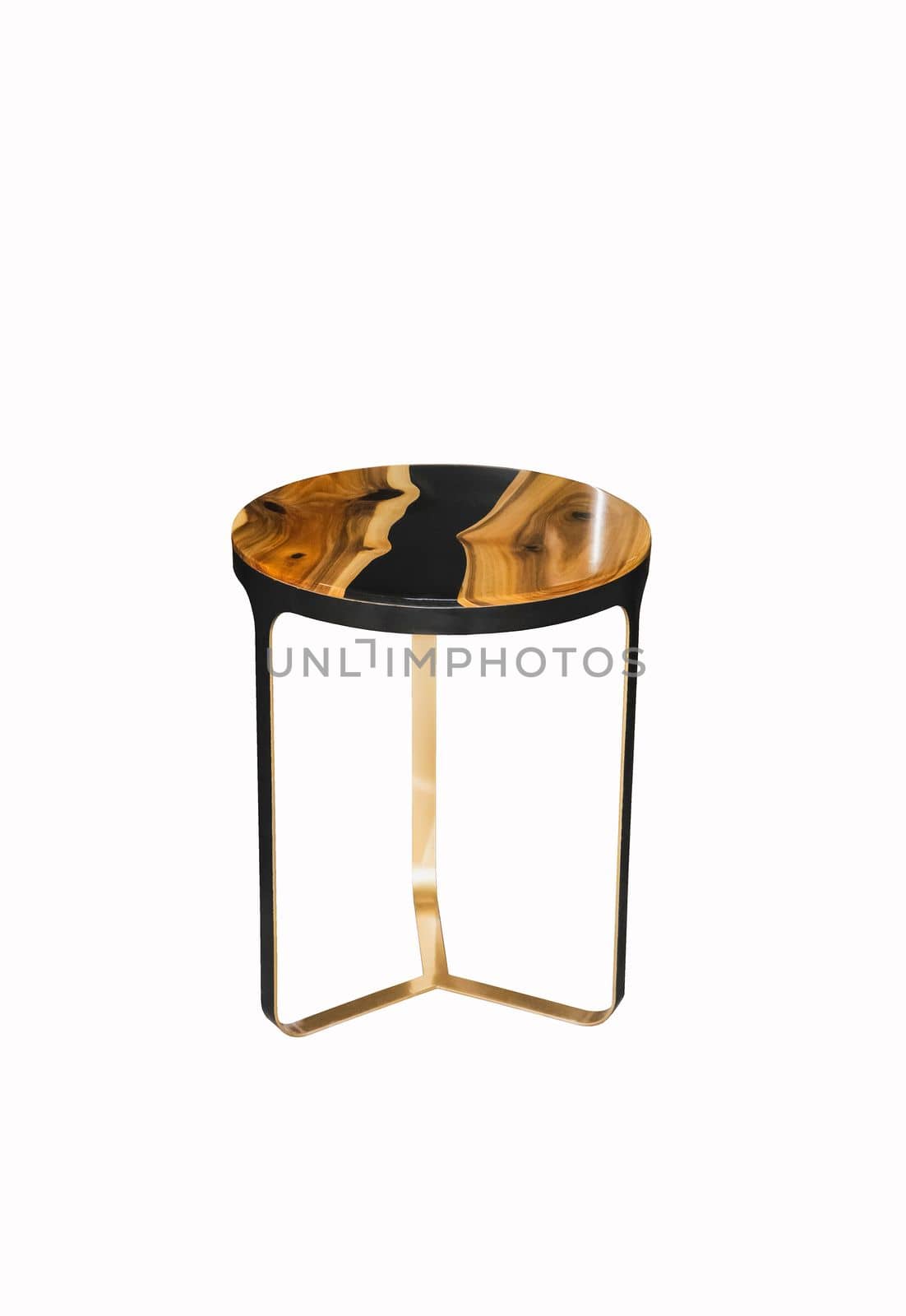 Small epoxy coffee table on white background. Interior element.