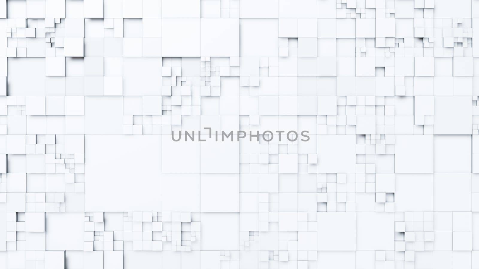 Background of white cubes moving at different levels. 3D rendering illustration..