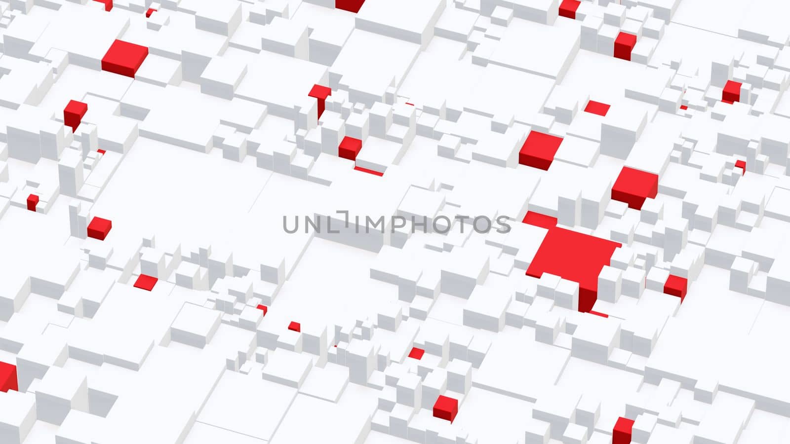 Background of white and red cubes moving at different levels. 3D rendering illustration..