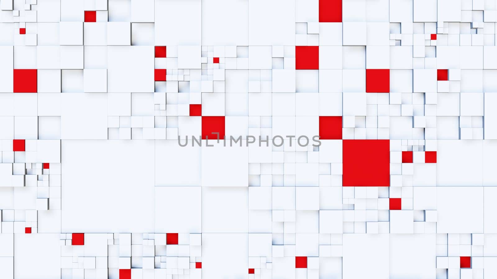 Background of white and red cubes moving at different levels. 3D rendering illustration..