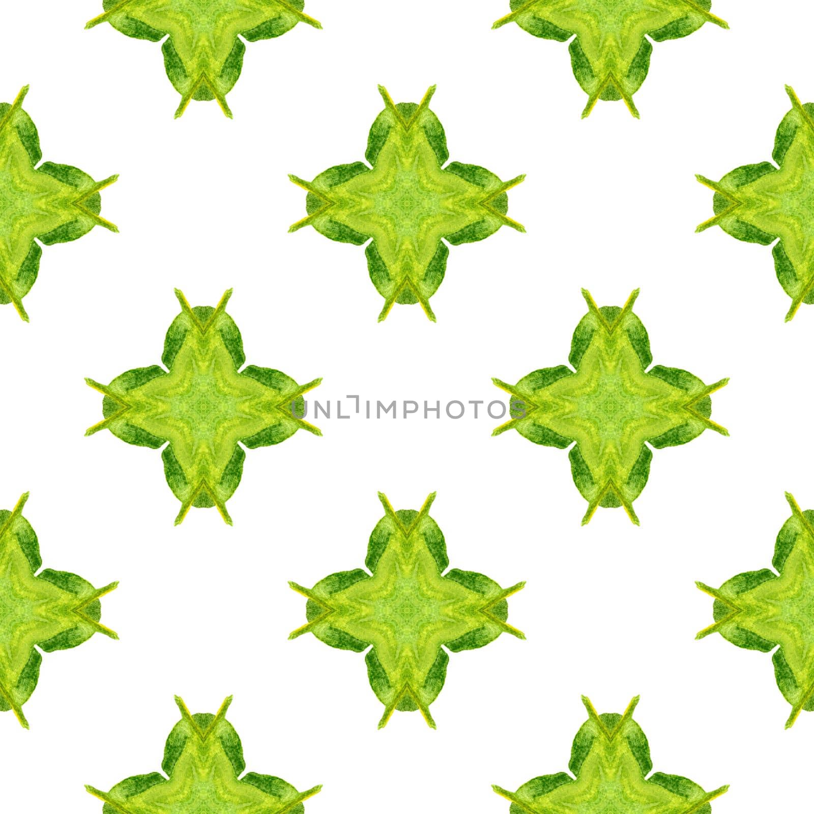 Chevron watercolor pattern. Green dramatic boho chic summer design. Green geometric chevron watercolor border. Textile ready appealing print, swimwear fabric, wallpaper, wrapping.