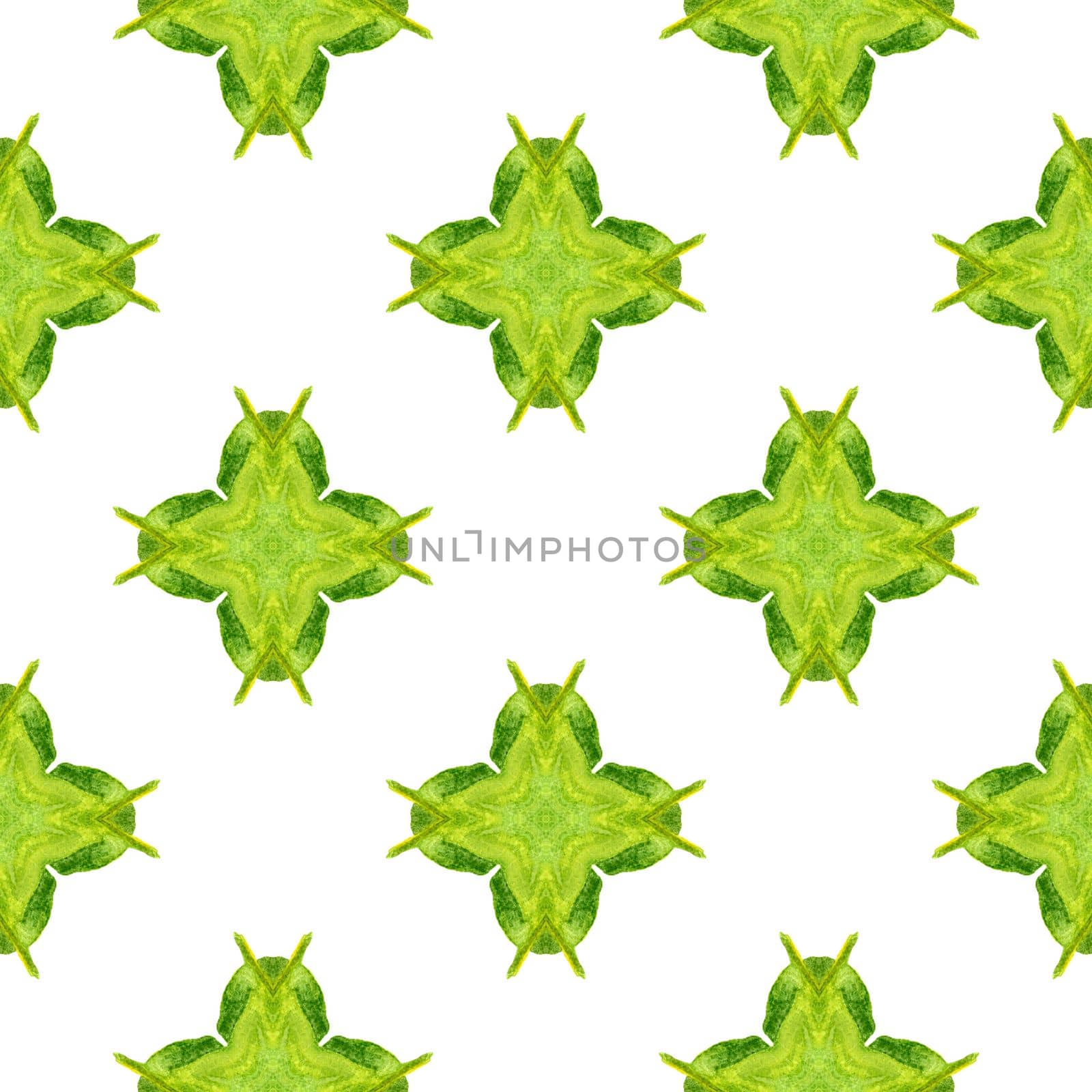 Chevron watercolor pattern. Green dramatic boho chic summer design. Green geometric chevron watercolor border. Textile ready appealing print, swimwear fabric, wallpaper, wrapping.