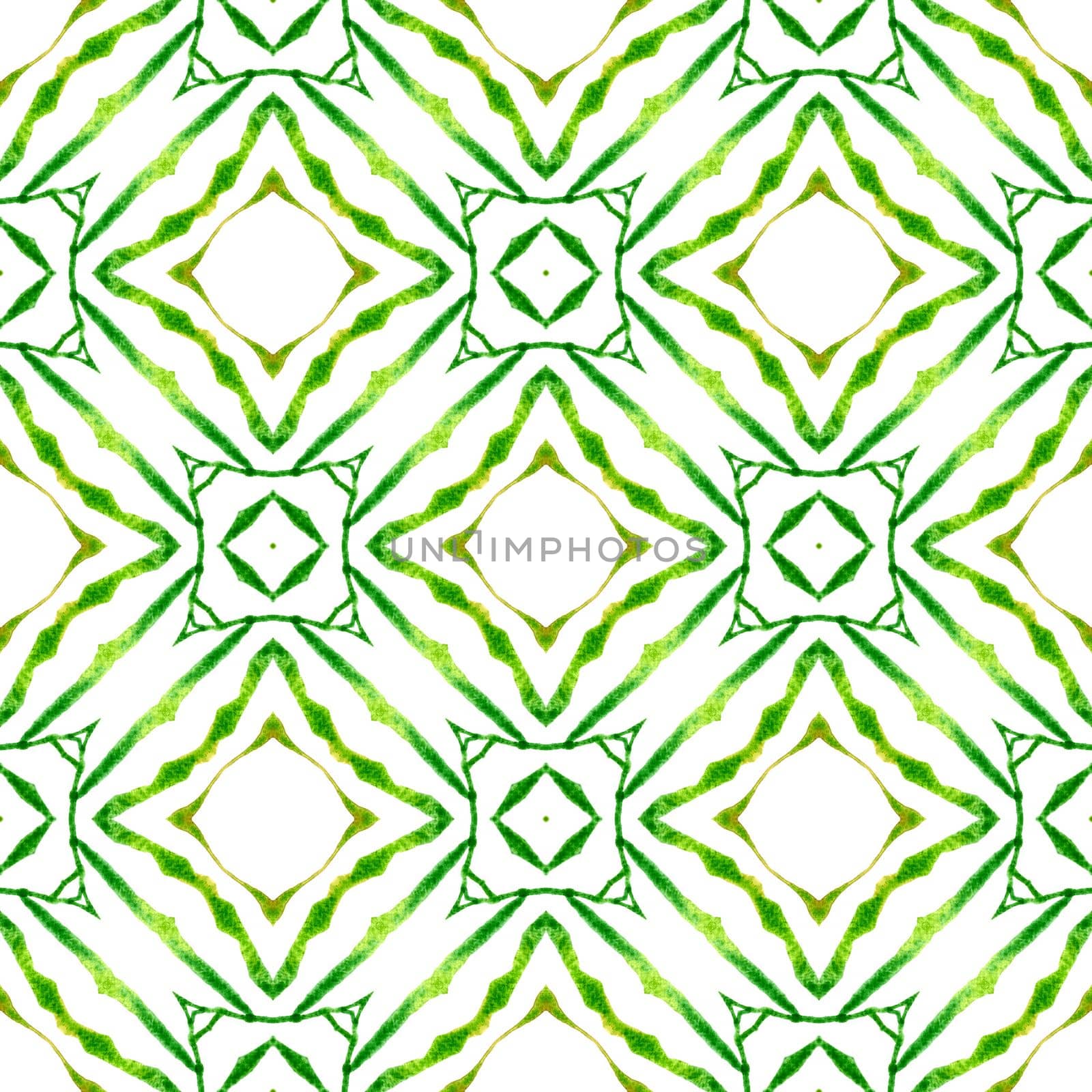 Textile ready majestic print, swimwear fabric, wallpaper, wrapping. Green magnificent boho chic summer design. Watercolor medallion seamless border. Medallion seamless pattern.