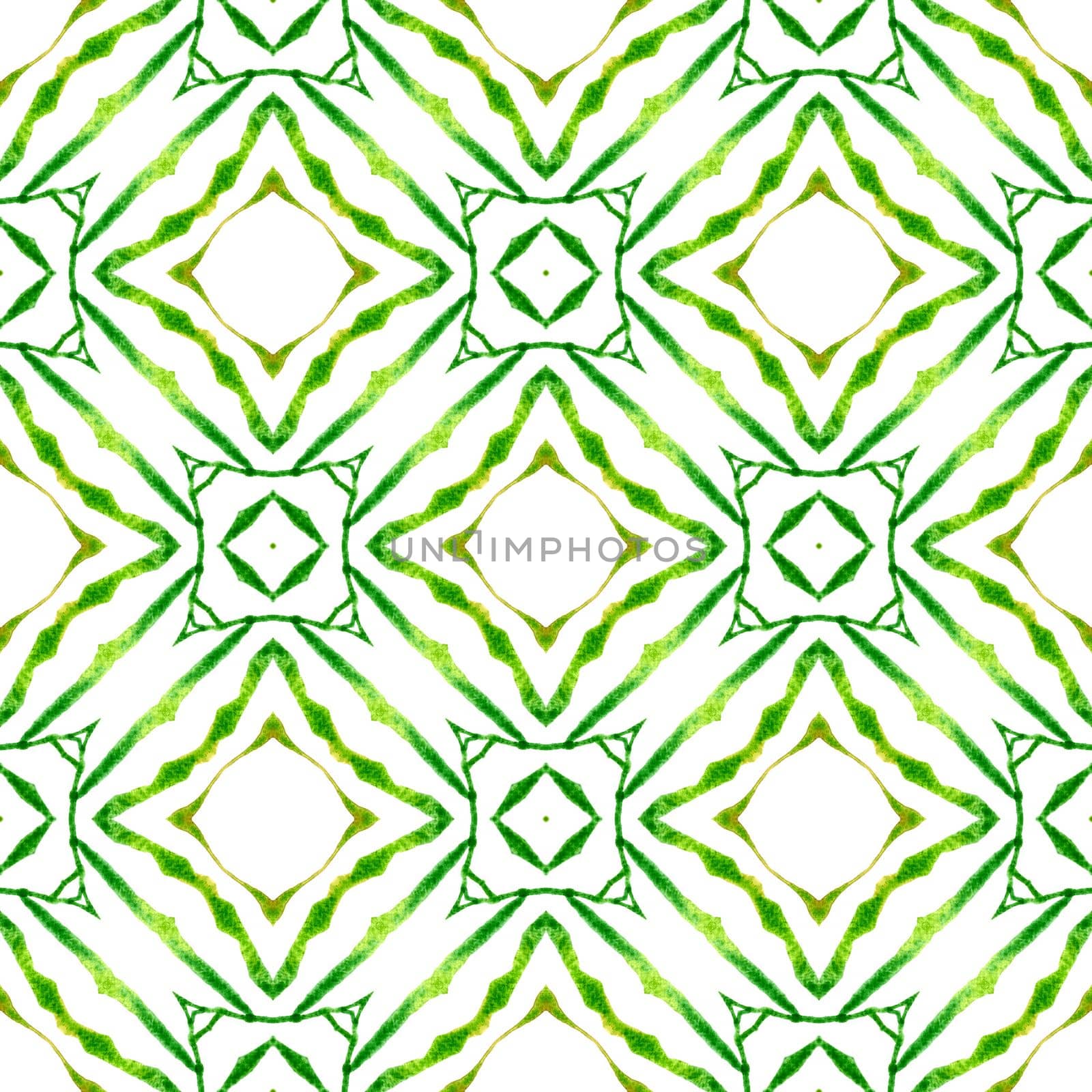 Textile ready majestic print, swimwear fabric, wallpaper, wrapping. Green magnificent boho chic summer design. Watercolor medallion seamless border. Medallion seamless pattern.