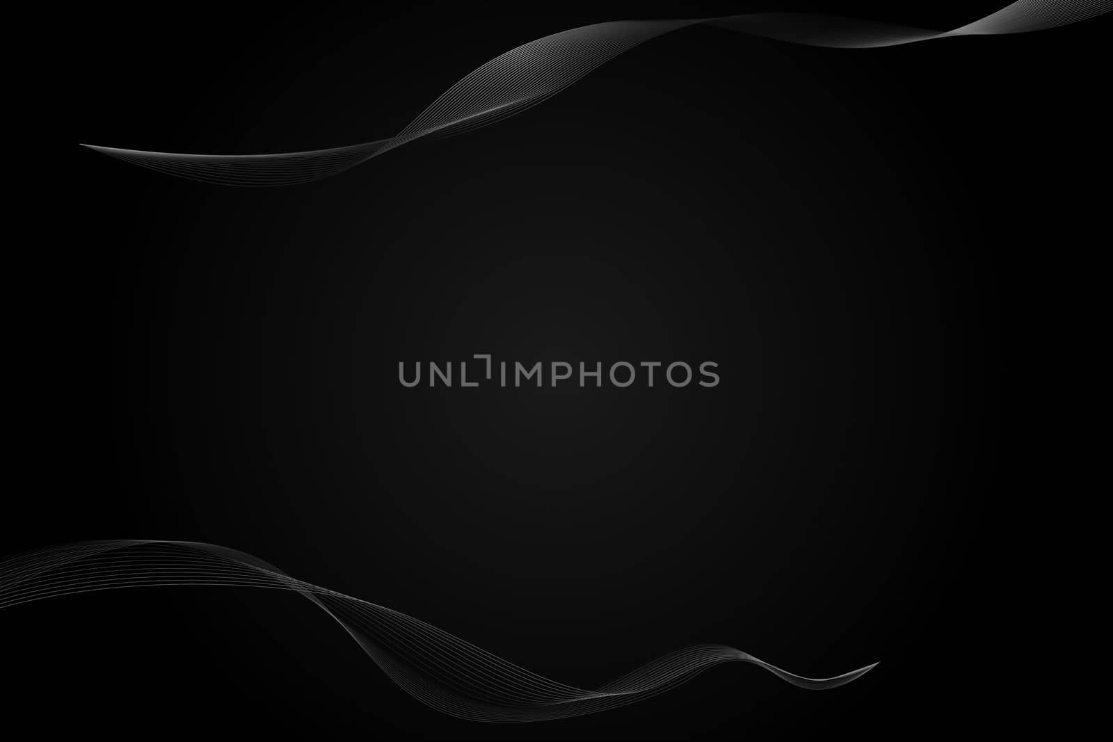 The background is abstract, black and white and gray. The smooth curve of the lia. Wavy line movements. Futuristic technological concept. Raster.