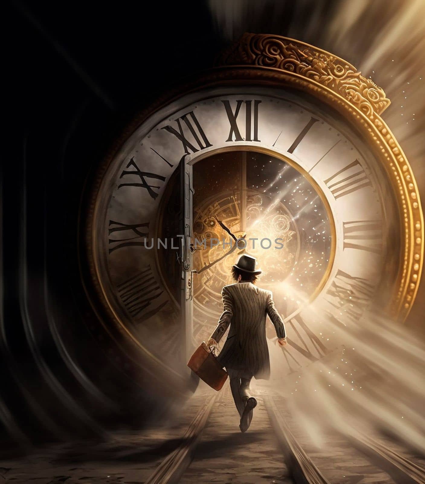 Time travel. Jump into the time portal in hours. High quality illustration