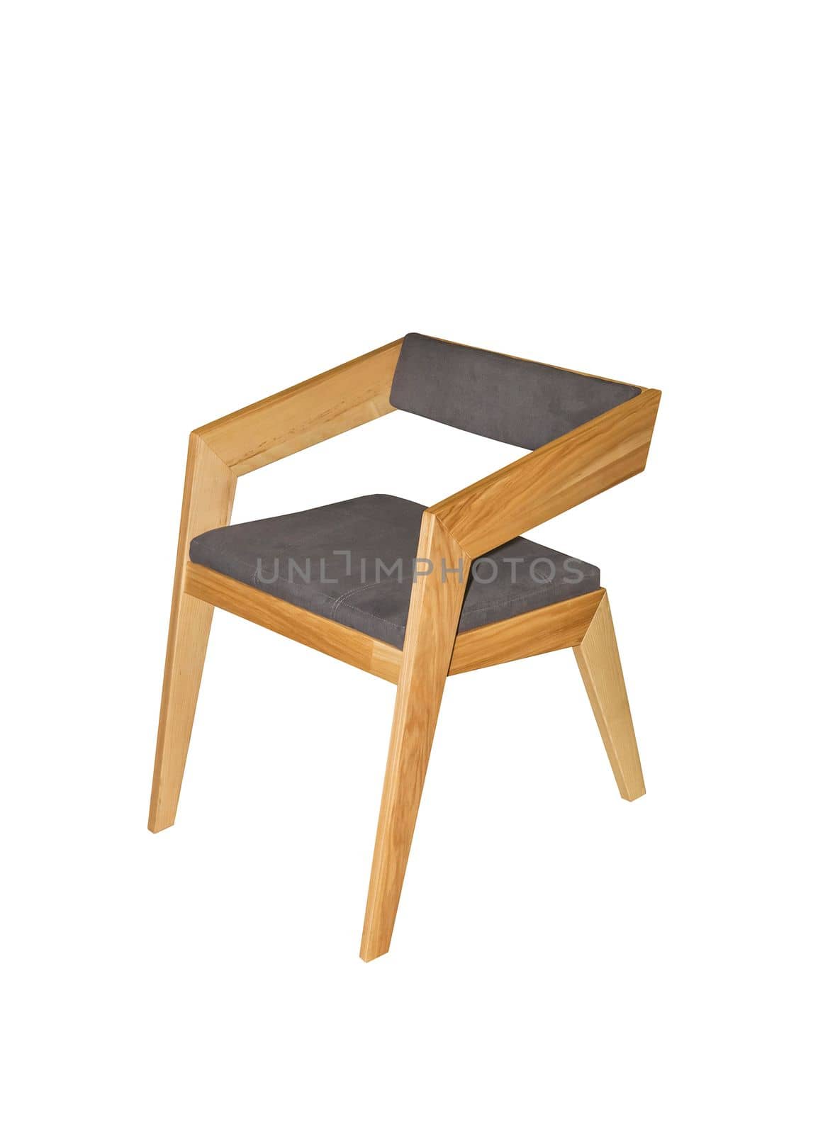 wooden chair at 45 degrees on white background. Interior element.
